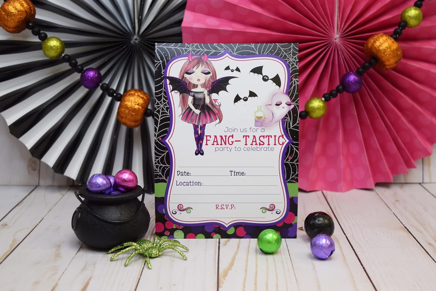 Fang-tastic Vampire Girl Halloween Party Invitations 20 pcs 5x7 Fill In Cards