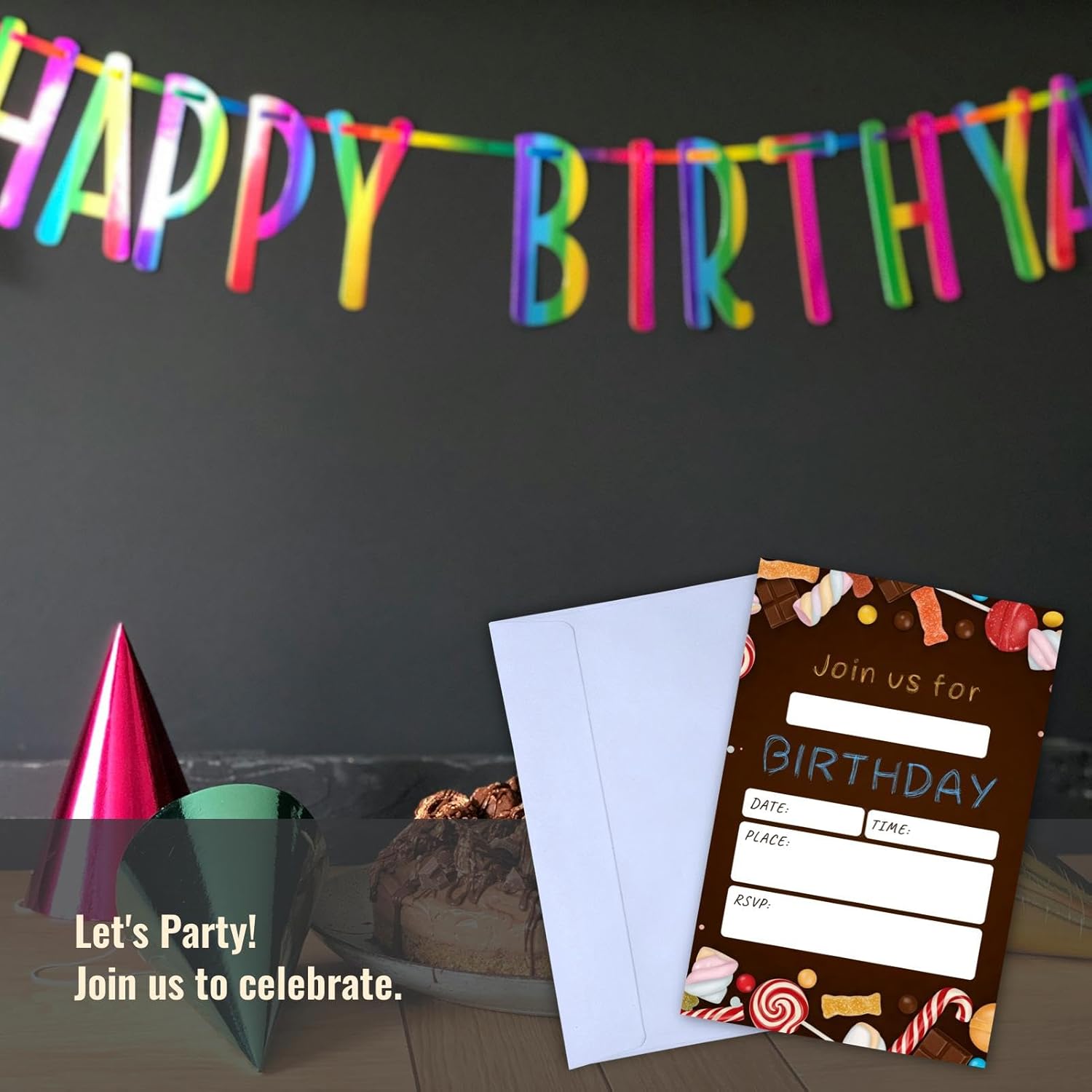 WENFLY Candy Birthday Invitations Kit 25 Pcs 4x6 Inch