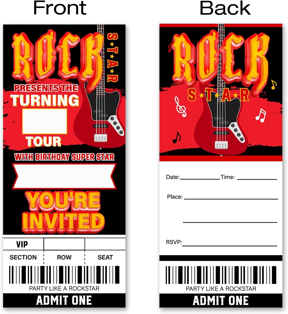 VAHATAN Rockstar Birthday Party Invitations 20 Pack with Envelopes