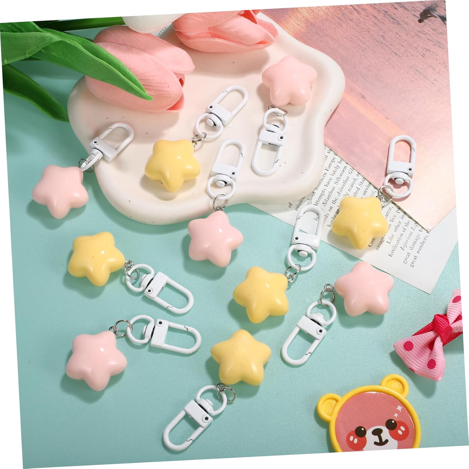 10pcs Cute Star Key Charms Adorable Kawaii Keyrings