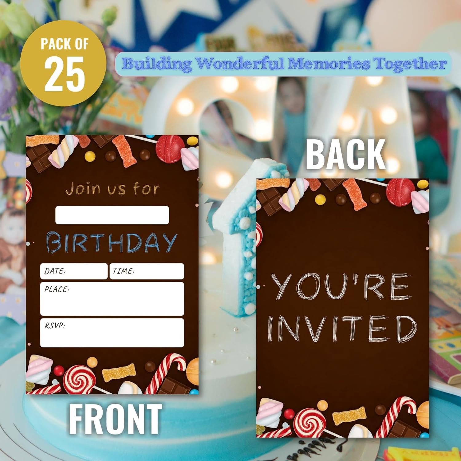 WENFLY Candy Birthday Invitations Kit 25 Pcs 4x6 Inch