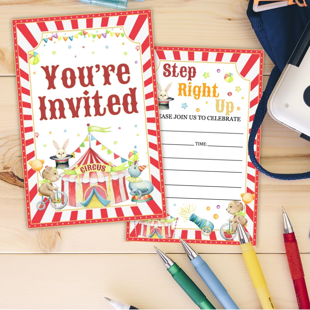Carnival Birthday Party Invitations with Envelopes