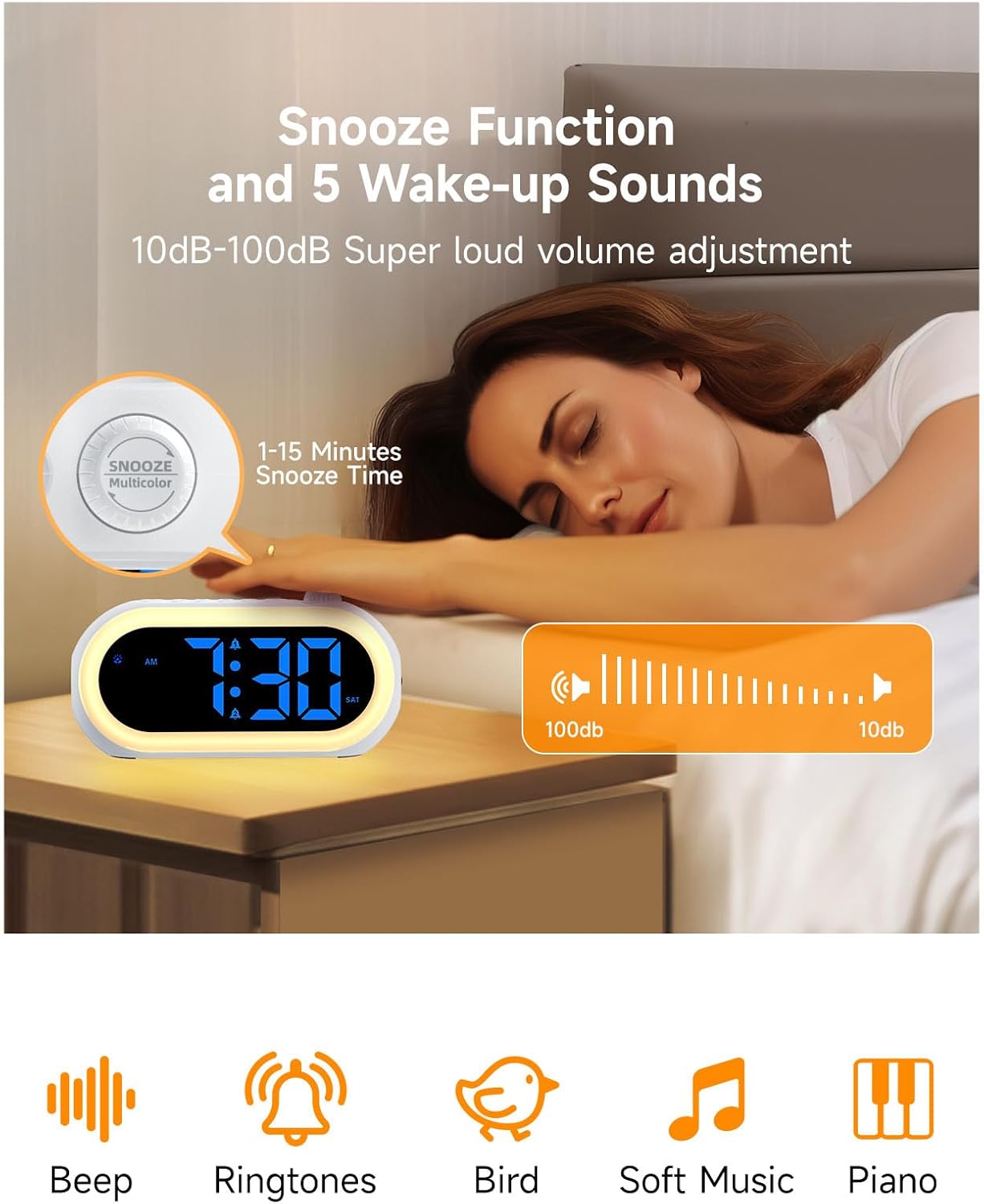 OCUBE Digital Alarm Clocks with Wake Up Light and Dual Alarms