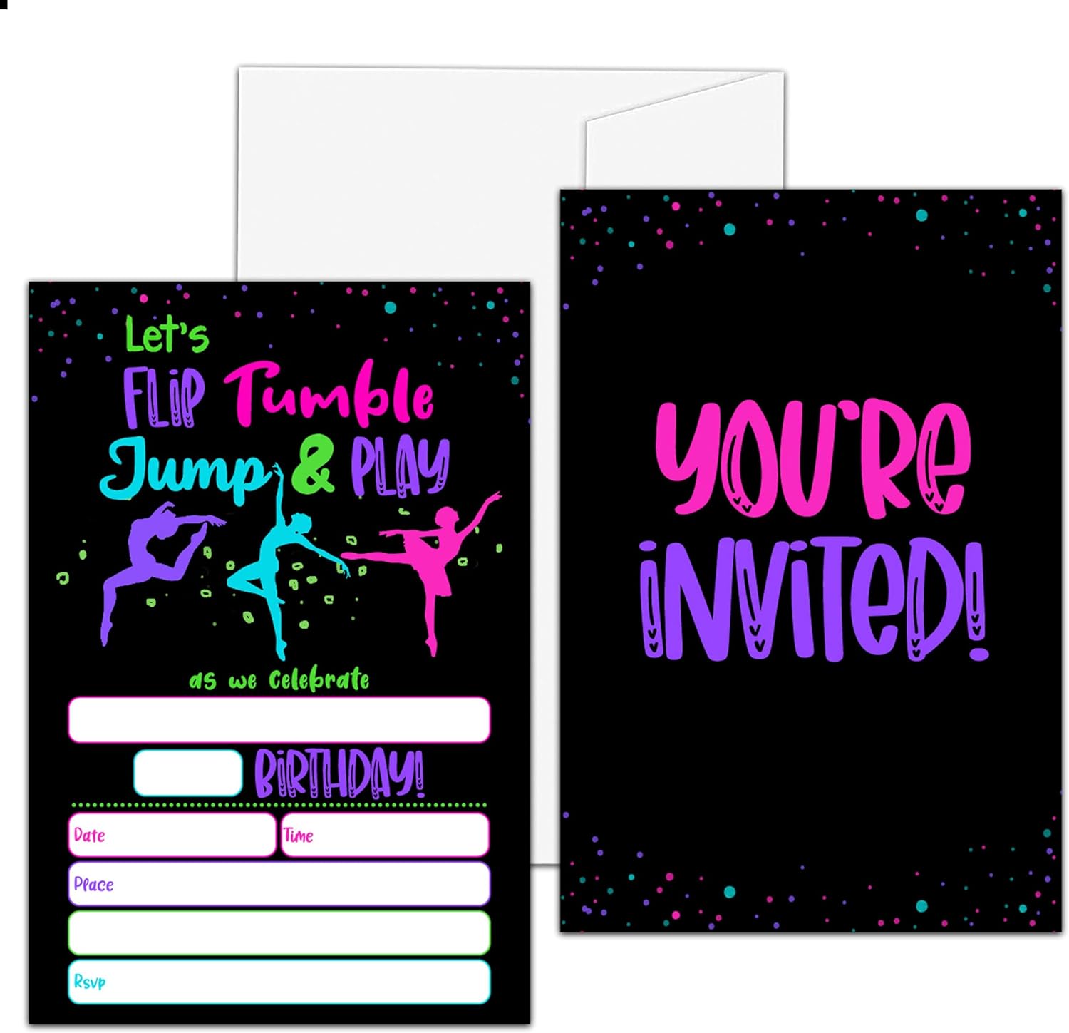 Neon Glow Gymnastics Birthday Invites for Teens