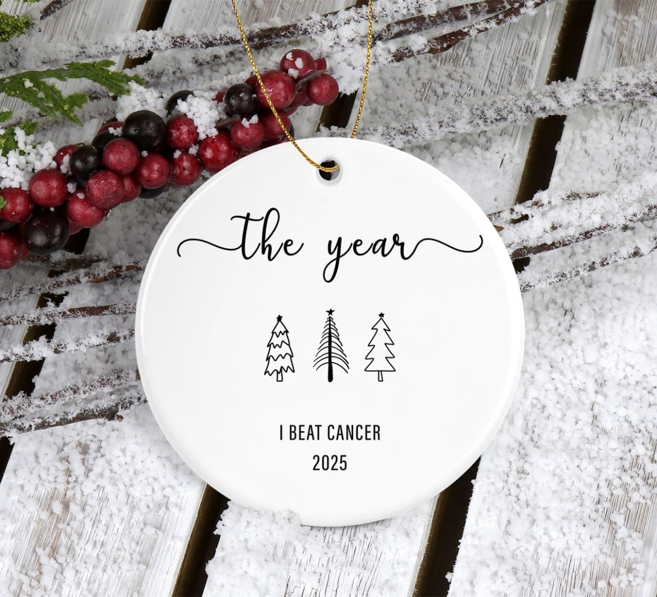Year I Beat Cancer Ceramic Ornament - Breast Cancer Survivor Gift