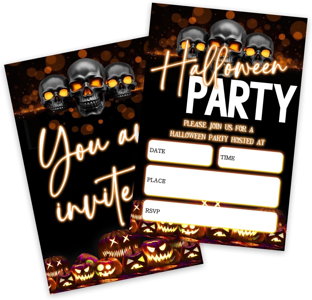 4 x 6 Halloween Party Invitations Skull Design - 25 Cards with Envelopes