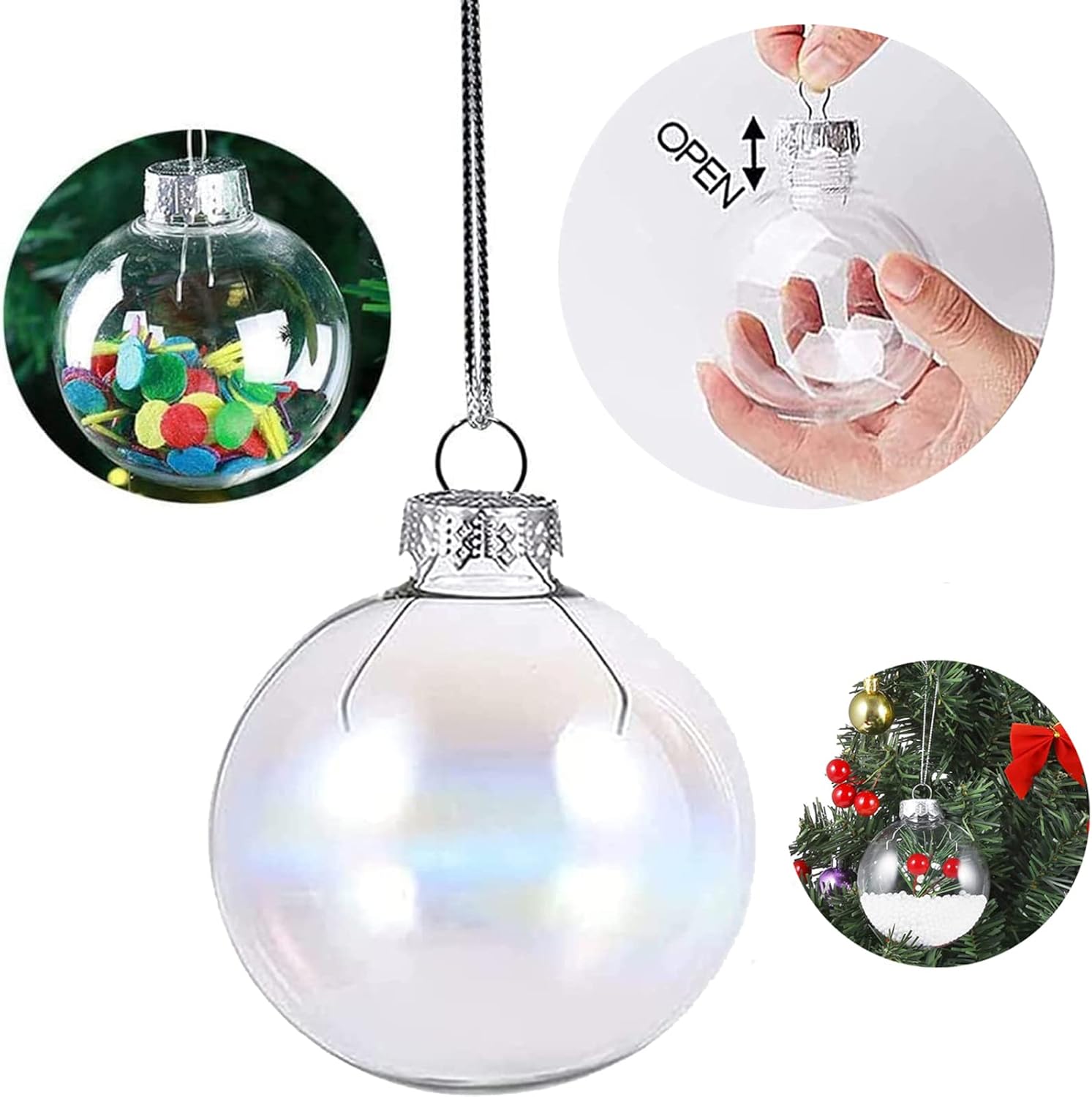 15 Pcs Clear Fillable Christmas Ornaments