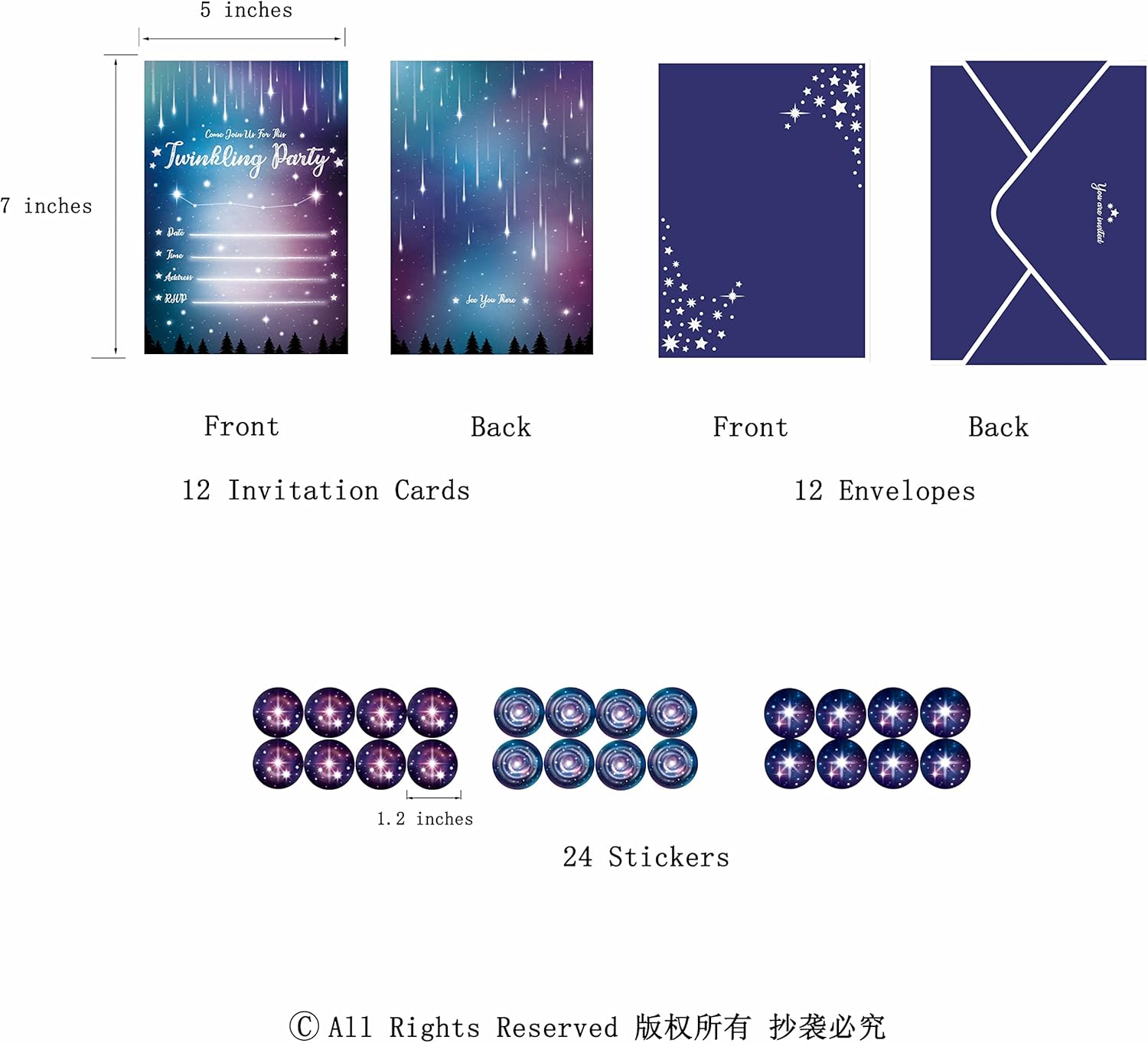 Aurora Borealis Birthday Party Invitations with Starry Envelopes