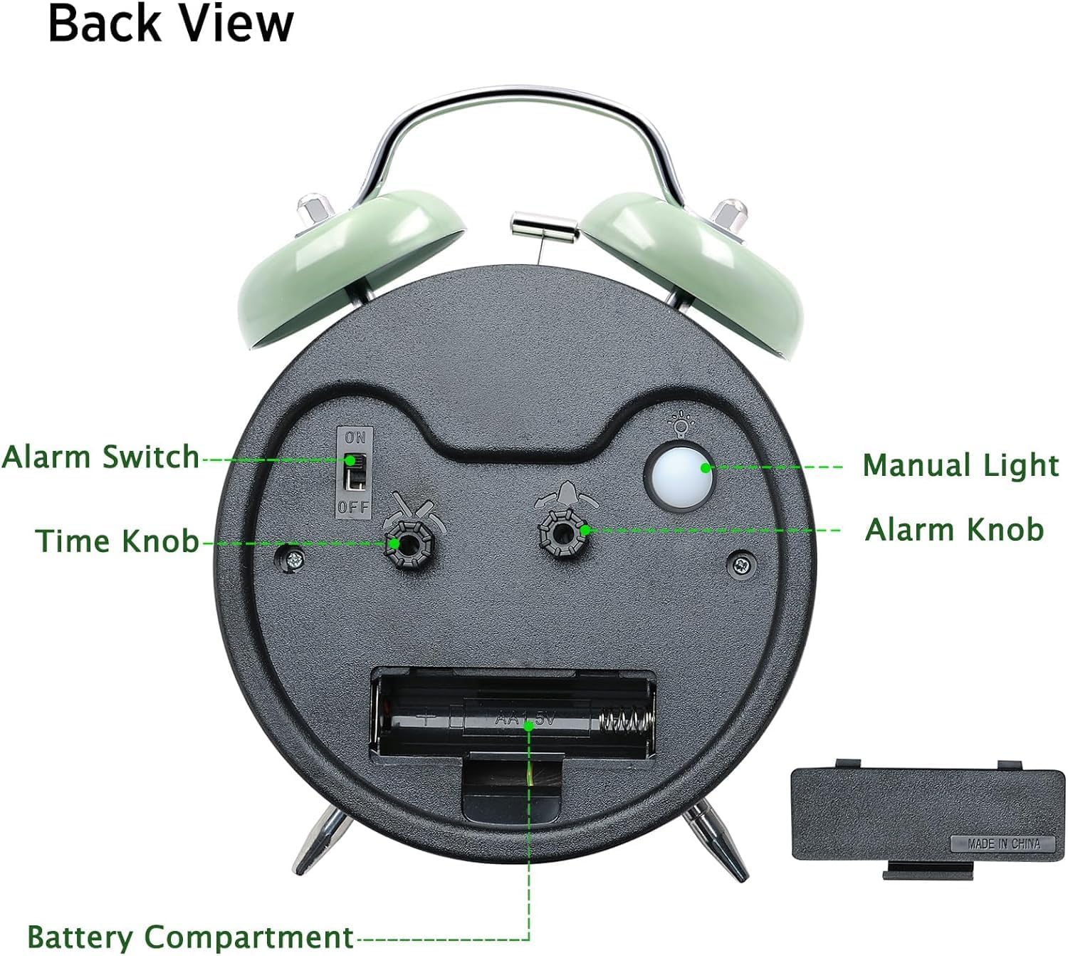 Loud Alarm Clock for Heavy Sleepers 4 Inch Twin Bell Metal Design