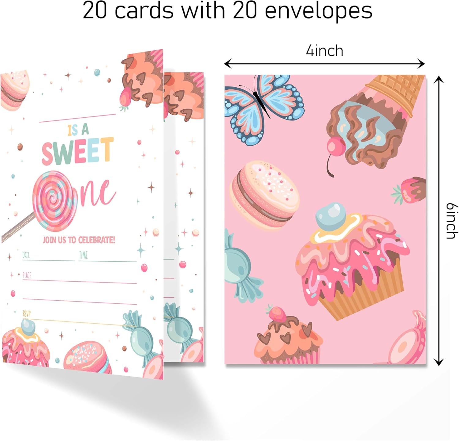 4x6 Sweet One Birthday Invitations with Envelopes