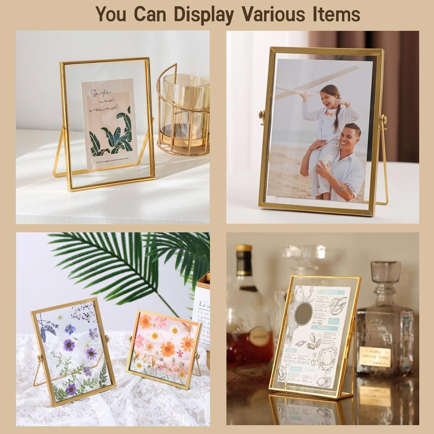 Gold Metal Double-Sided Picture Frame 15x20cm