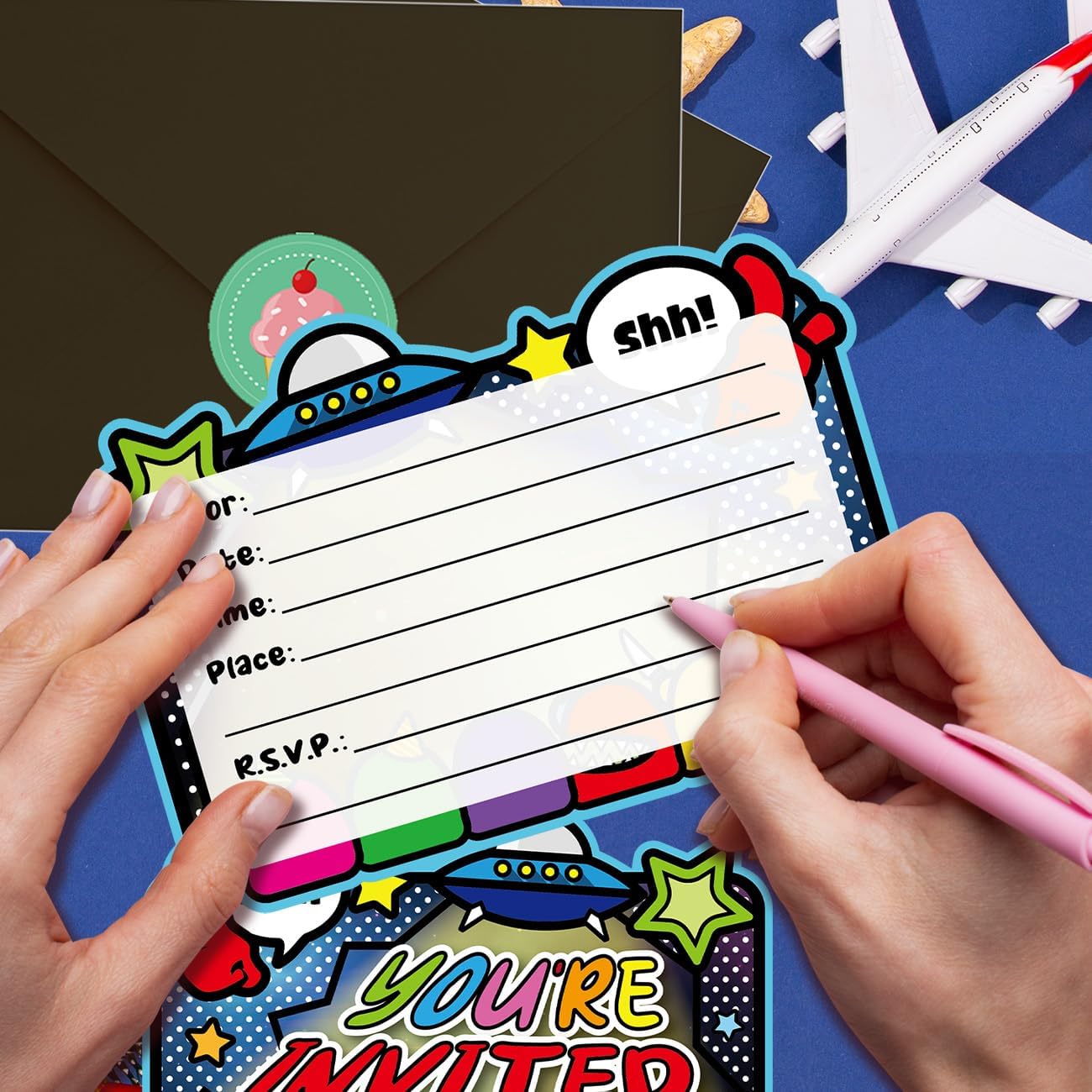20pcs Space Game Birthday Invitations with Sticker Labels