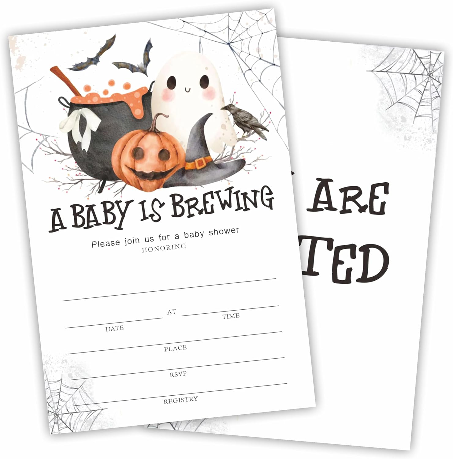 25 Halloween Baby Shower Invites With Envelopes Black