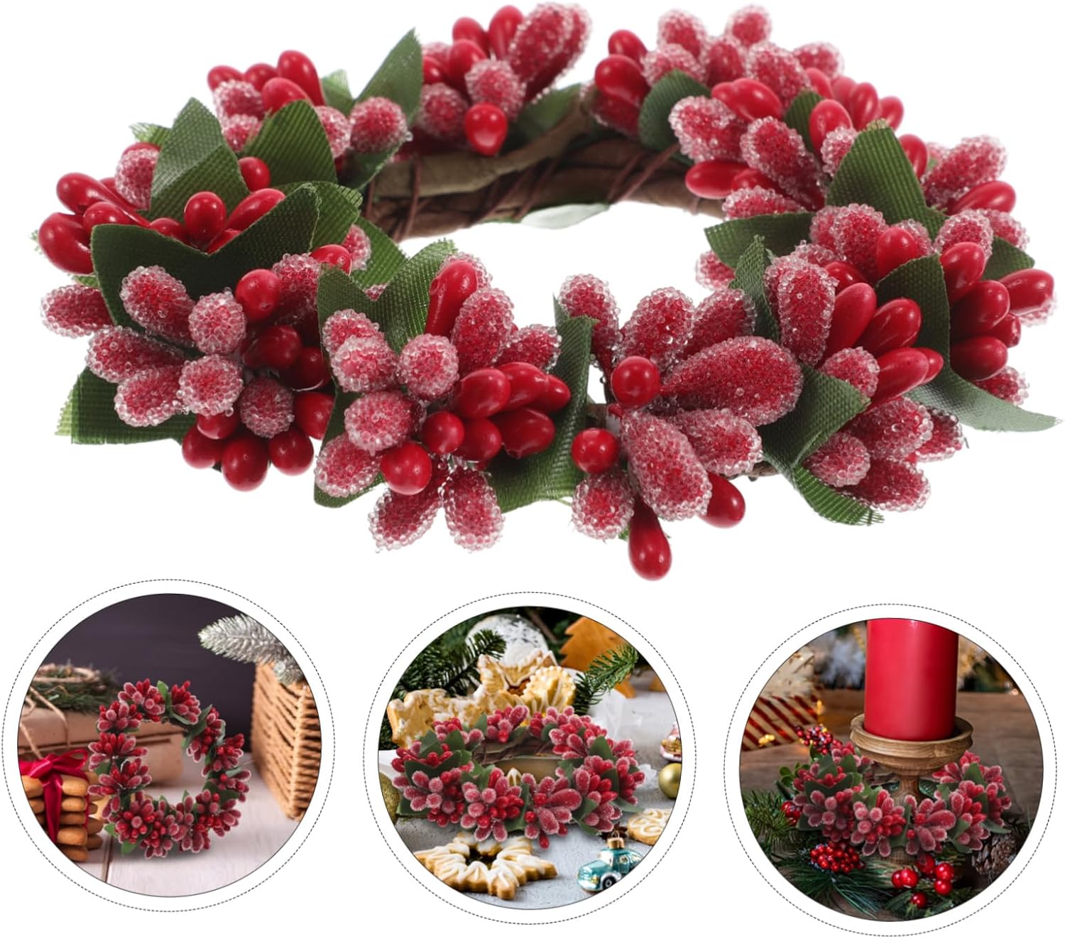 Artificial Red Berries Candle Wreath Decor