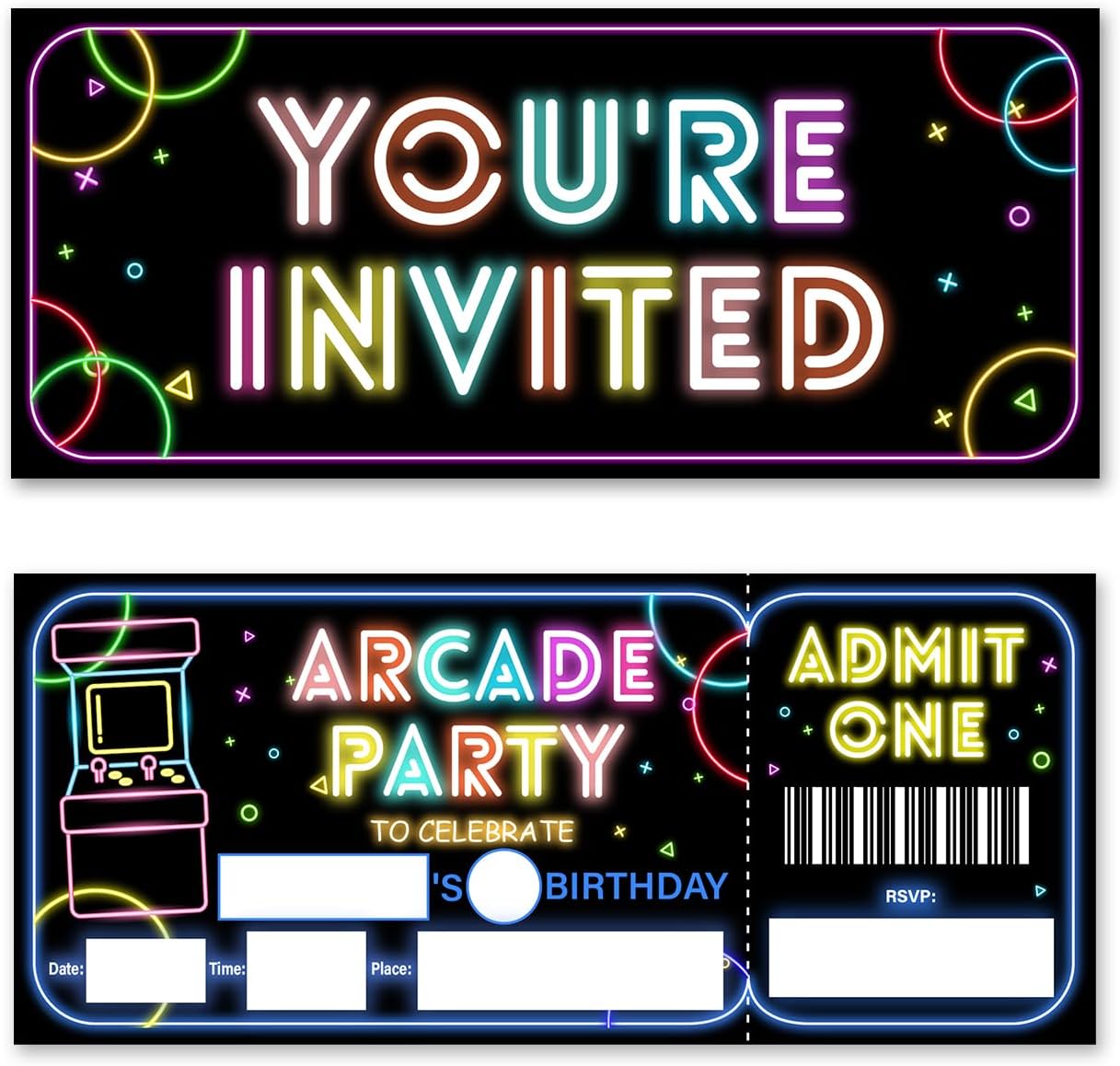 Brayqu Neon Arcade Game Party Tickets Invitations