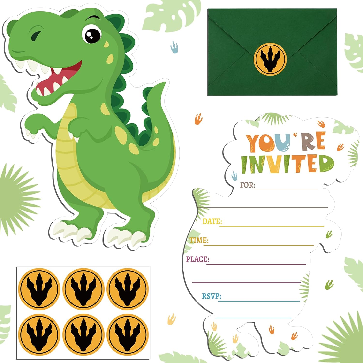 30 Dinosaur Birthday Invitations with Envelopes and Stickers