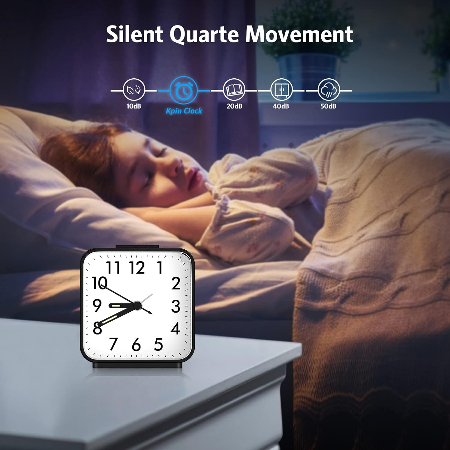 Silent Non-Ticking Clock with Loud Alarm and Night Light