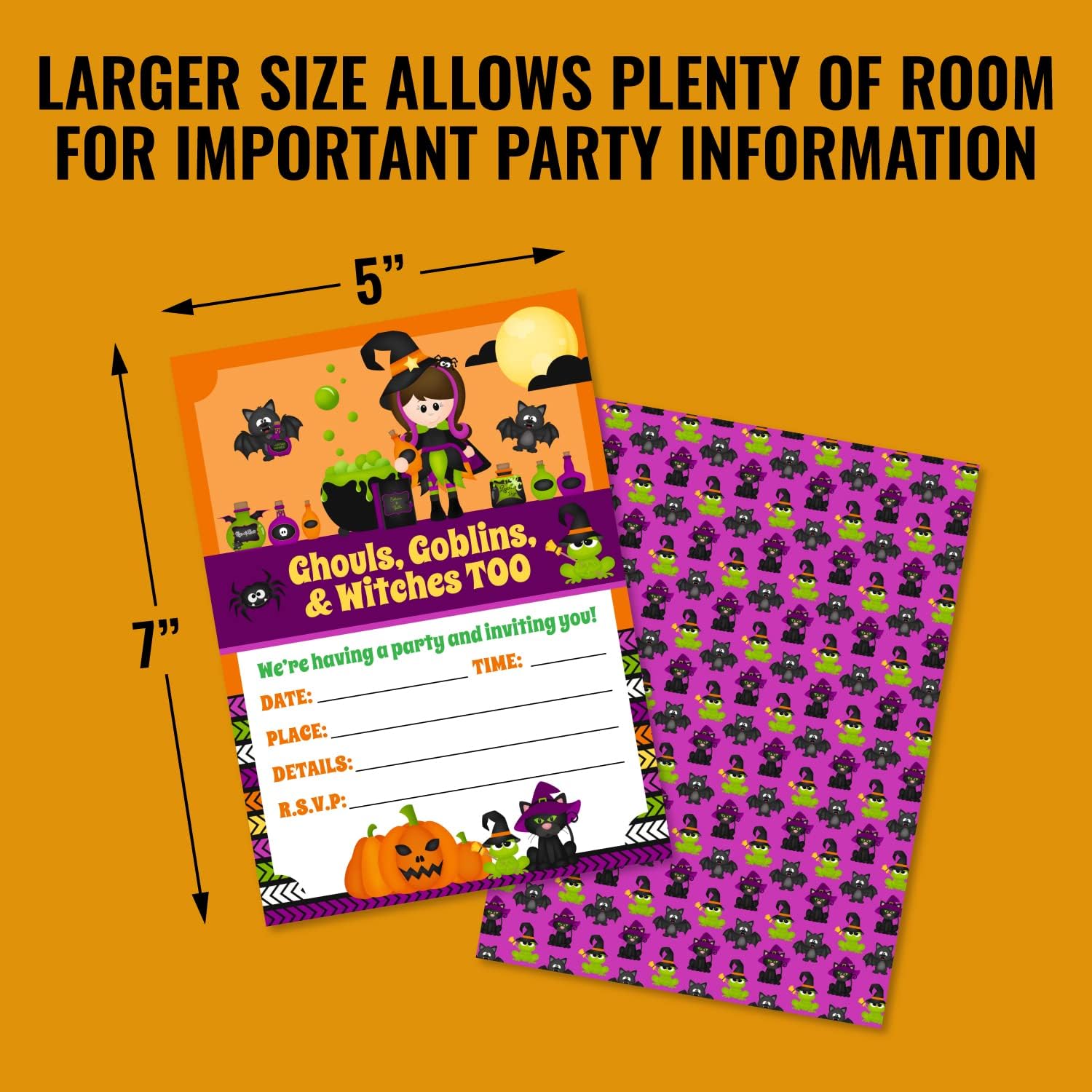 Pink Pixie Studio 25 Halloween Party Invitations with Orange Envelopes