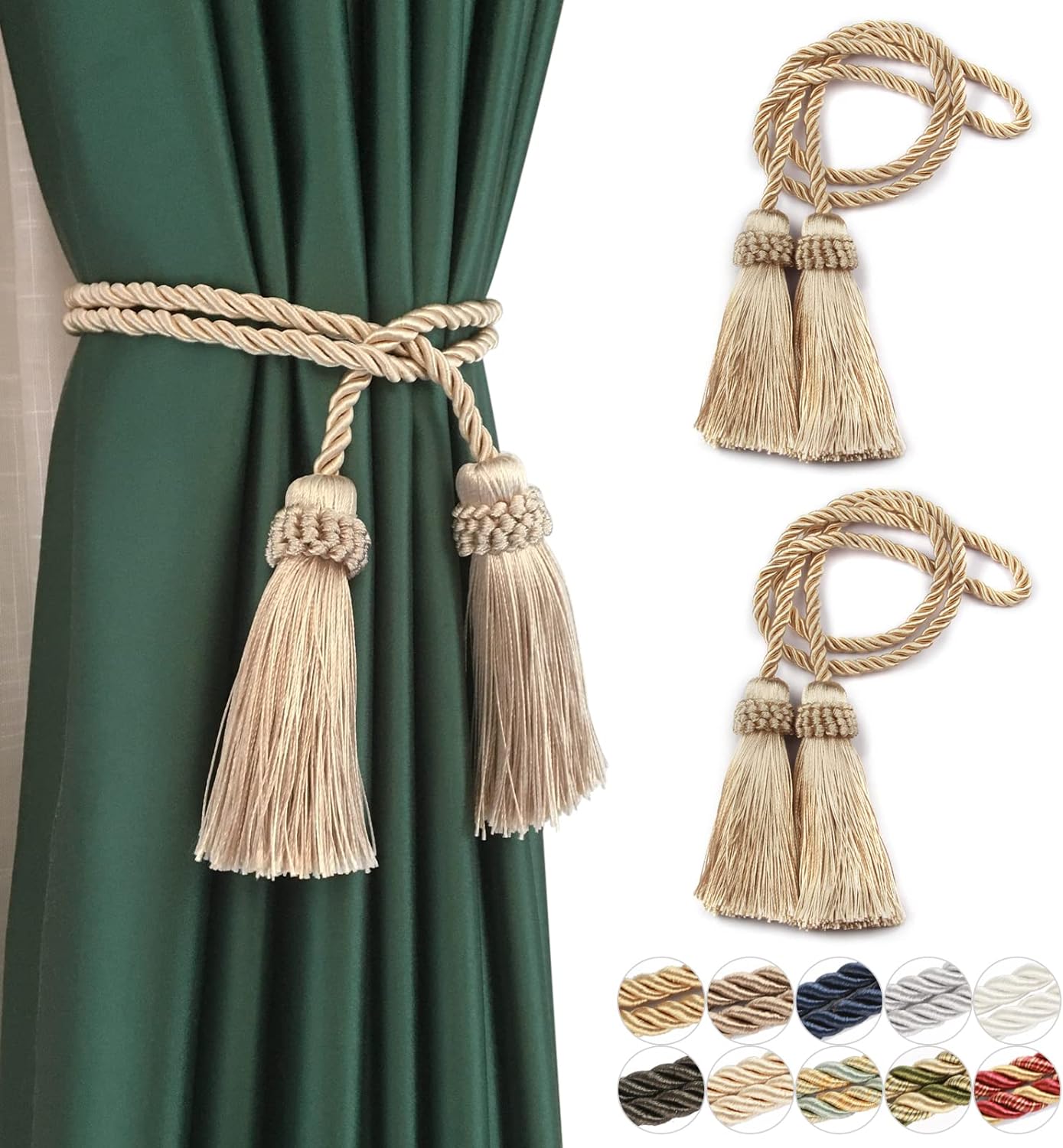 Fenghuangwu Curtain Tiebacks Handmade Decorative Holdbacks Rope with Tassel 2P