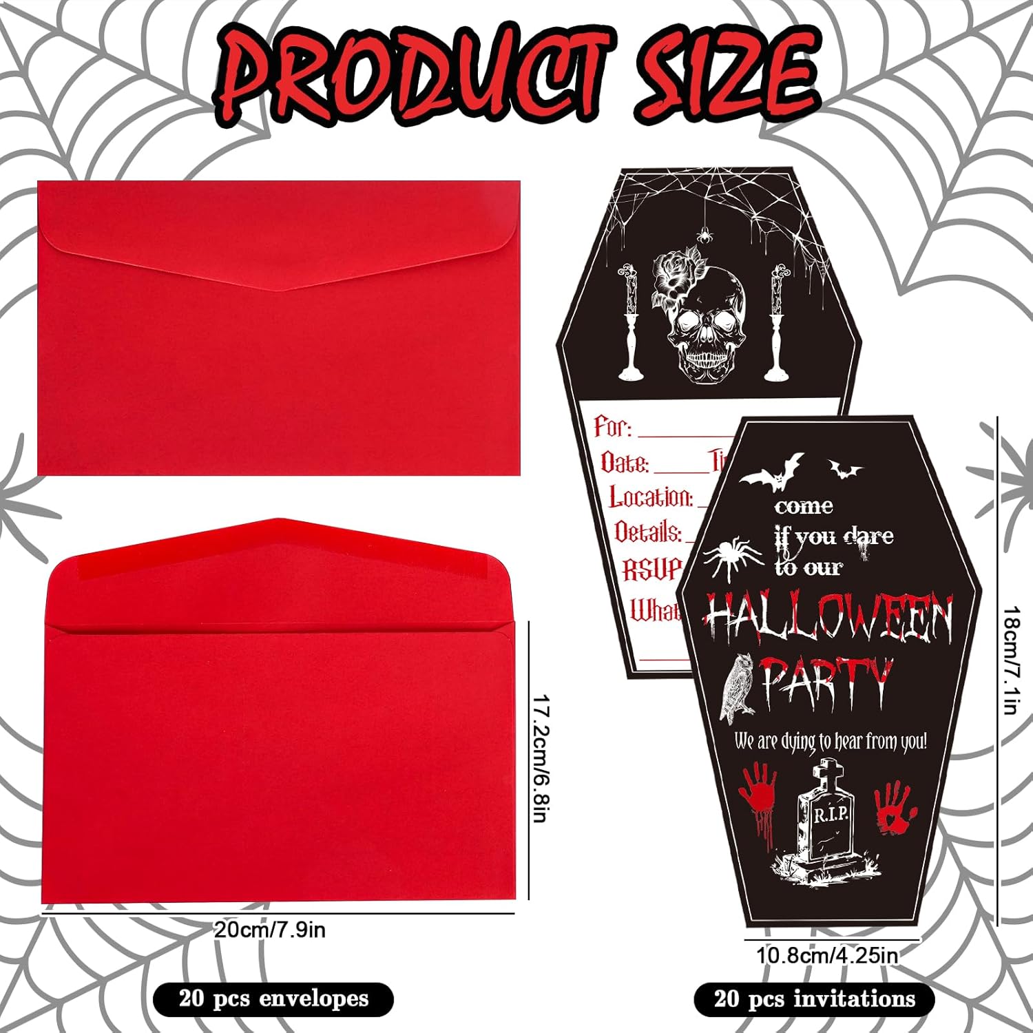 Halloween Party Invitation Cards and Envelopes 20 Pieces