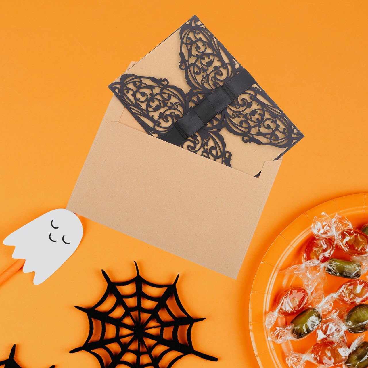 STOBOK 10Pcs Halloween Party Invitations with Bowknots and Envelopes