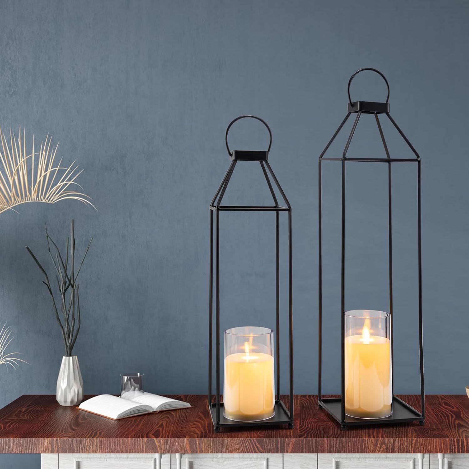 ELEATTRUN Outdoor Candle Lantern Set of 2