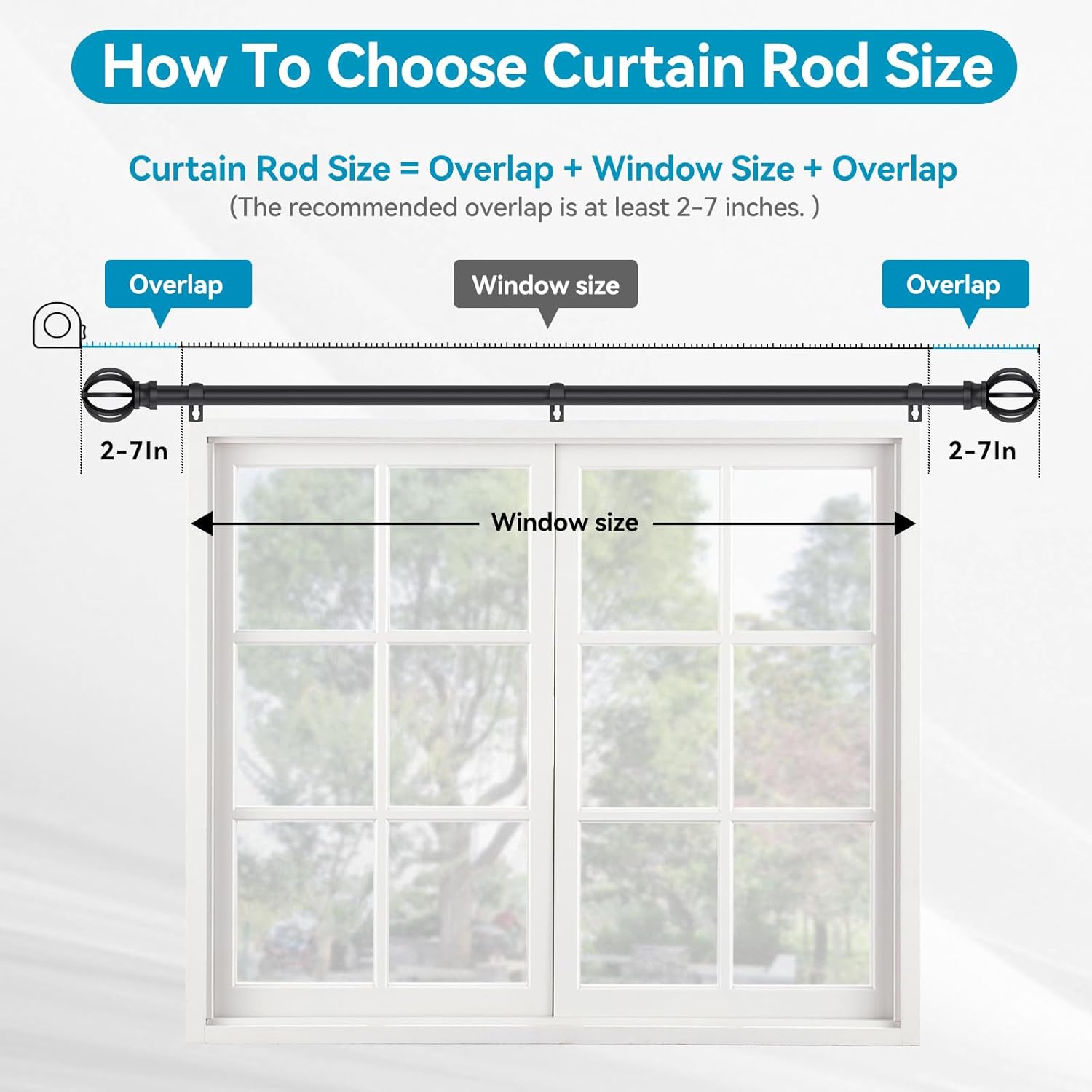 Black Curtain Rods 28-48 Inch Heavy Duty Metal Adjustable