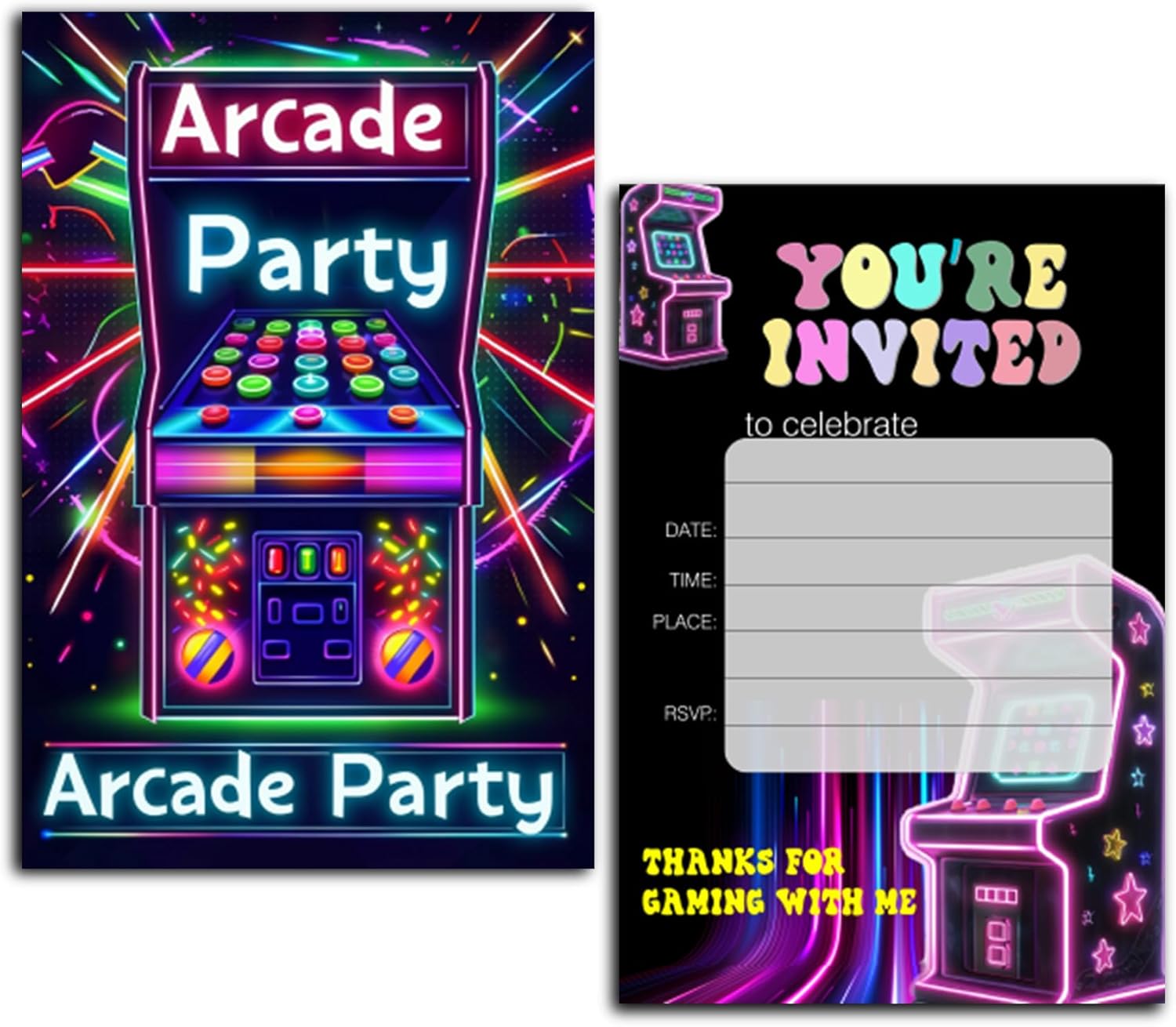Arcade Games Birthday Party Invitation Cards 30 Cards With Envelopes
