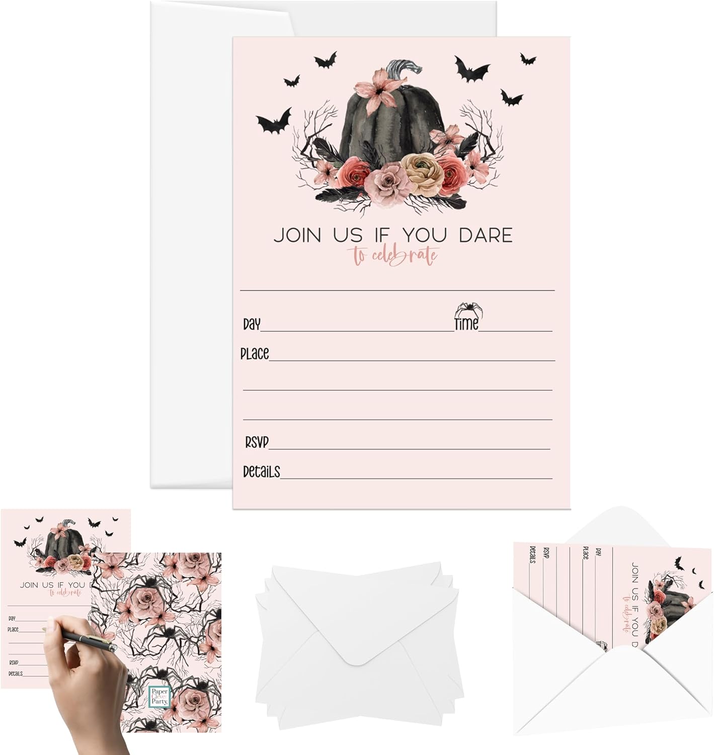 Gothic Pumpkin Halloween Invitations with Envelopes 25 Pack