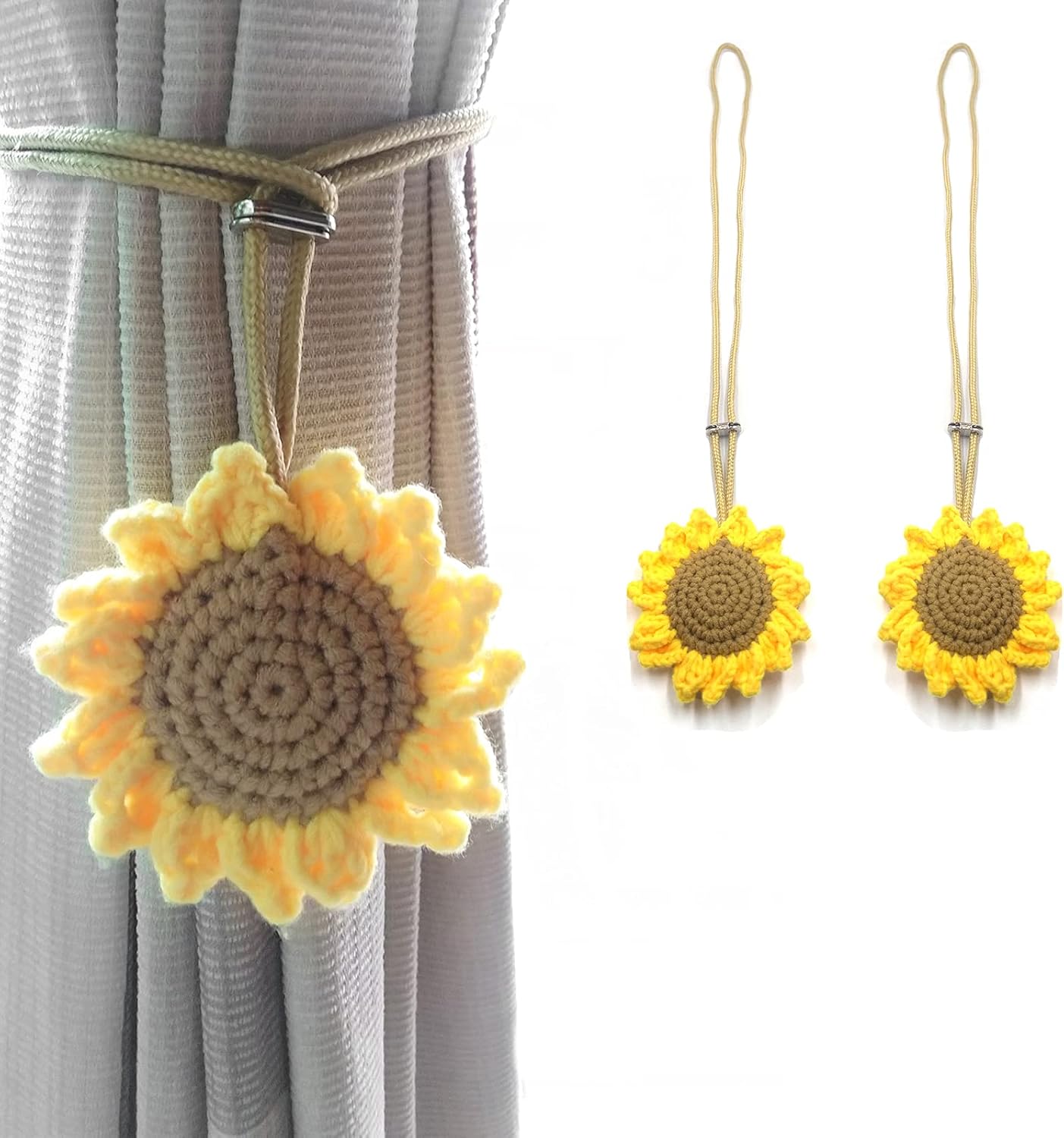 2 Pack Crochet Sunflower Curtain Holdbacks