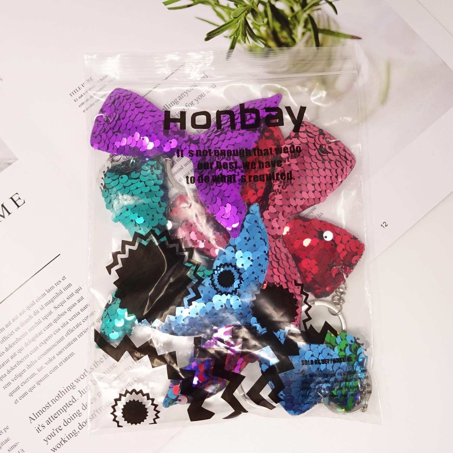 Honbay 6PCS Glitter Reversible Sequins Mermaid Tails Keychains