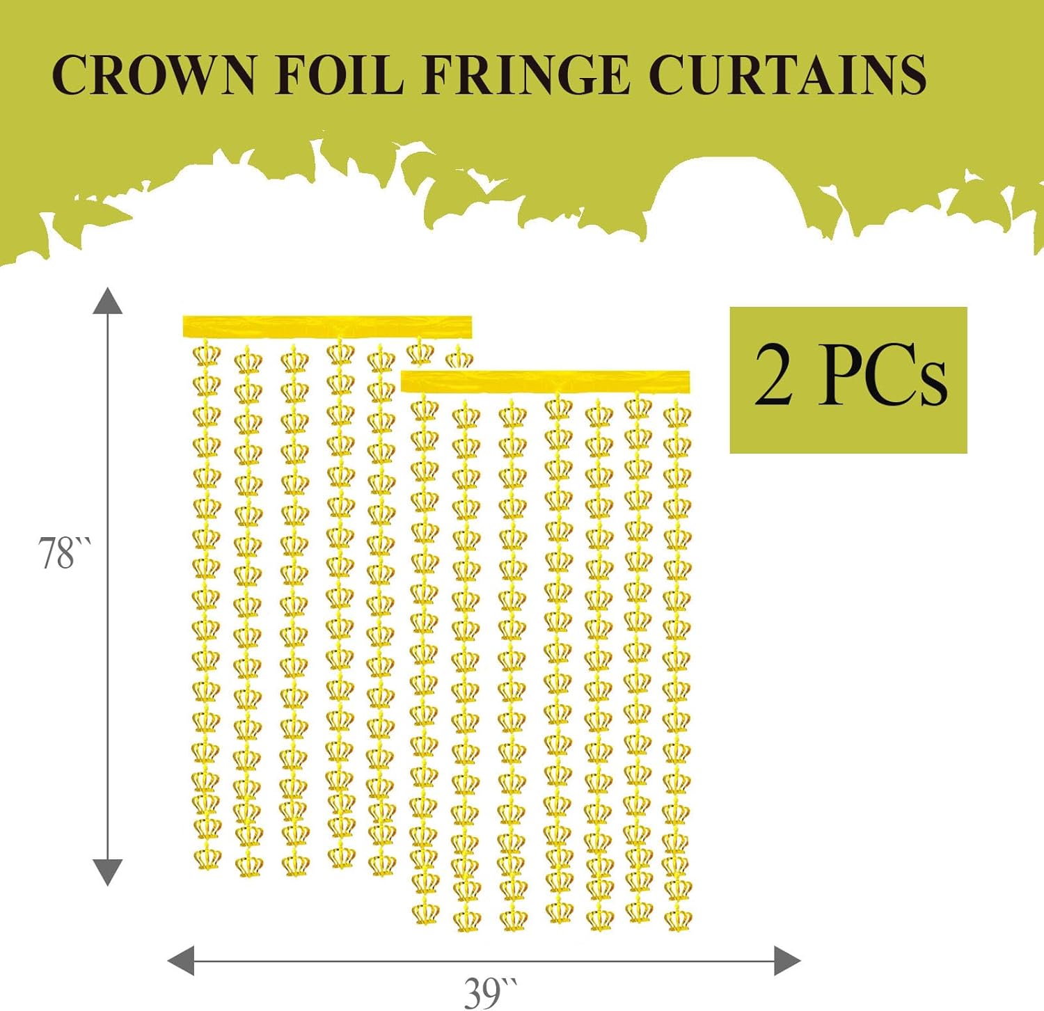 2 Pack Gold Crown Foil Curtains 32x65 Ft Photobooth Decor