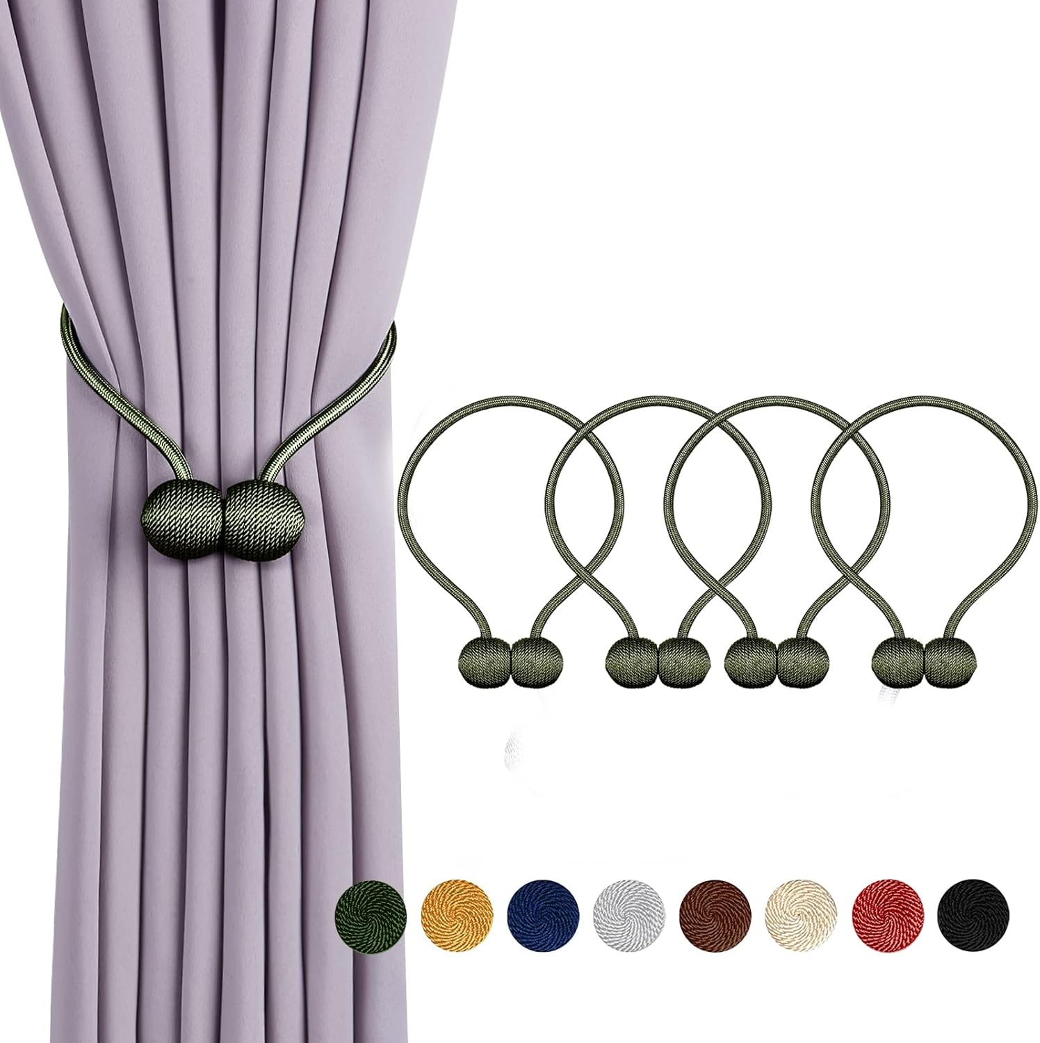 Green Magnetic Curtain Tiebacks 4pcs Holdback Holders