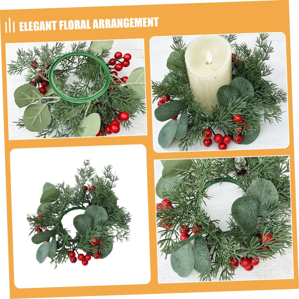 VOSAREA Christmas Candle Wreath with Pine Cones and Poinsettia