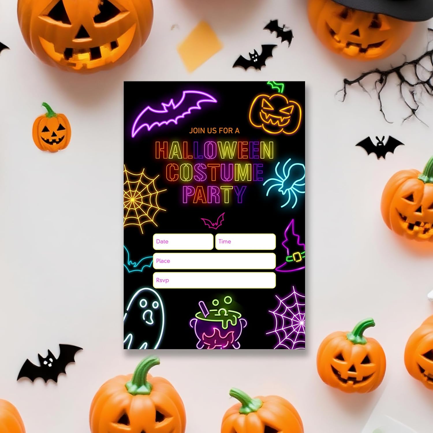 Dumyum Neon Halloween Costume Party Invitations 20 Spooky Cards with Envelopes
