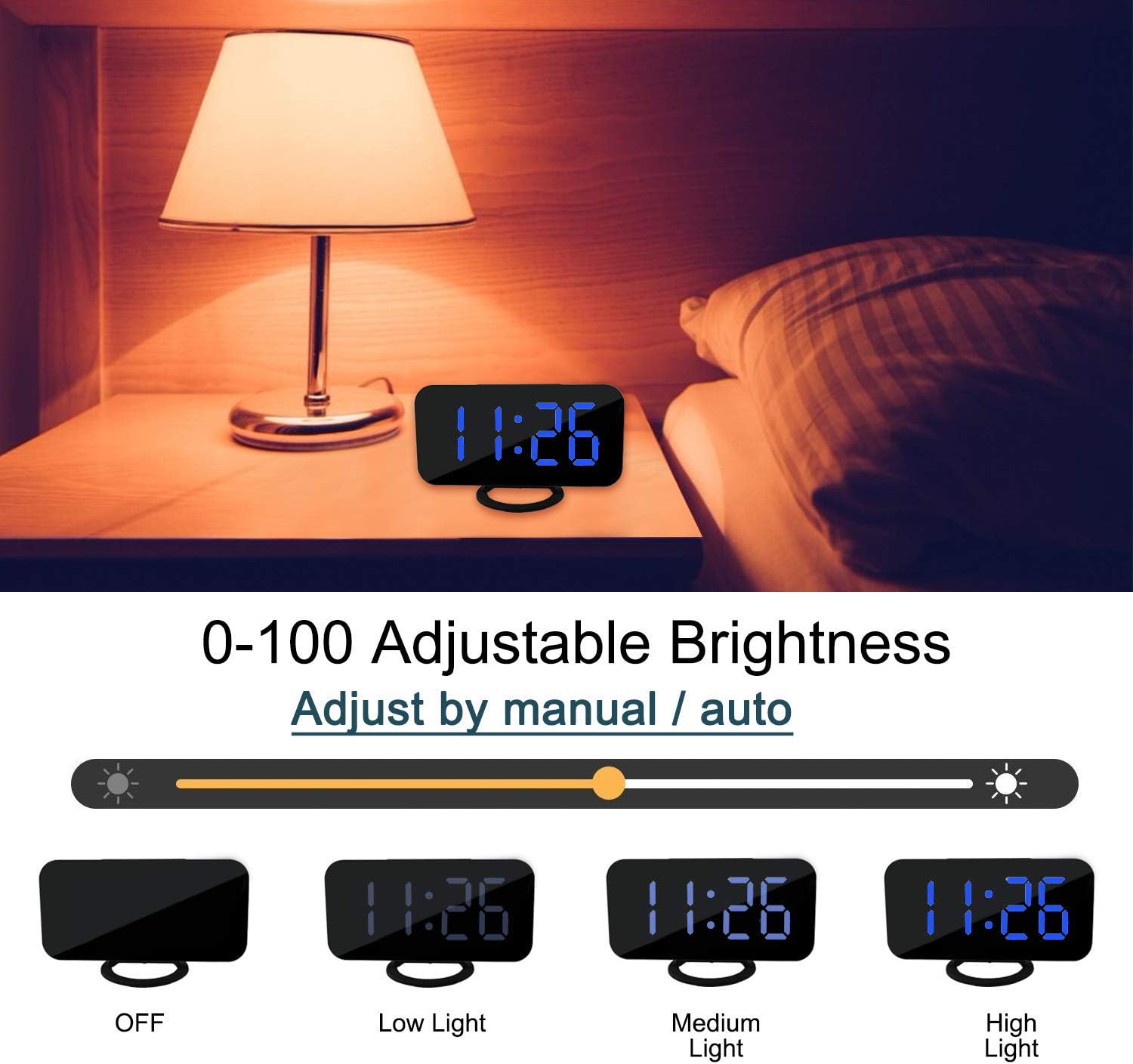 SZELAM Digital Alarm Clock with USB Charger and Mirror Surface