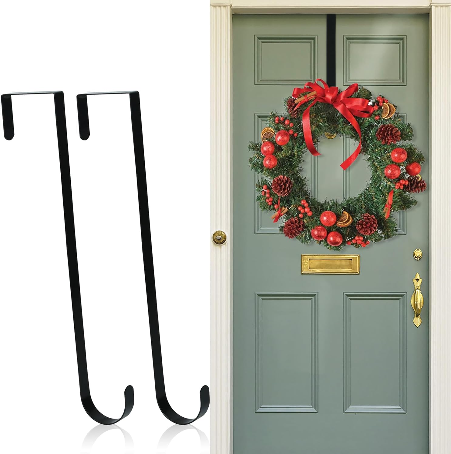 Nirohee 2 Pack Black Wreath Hangers for Front Door