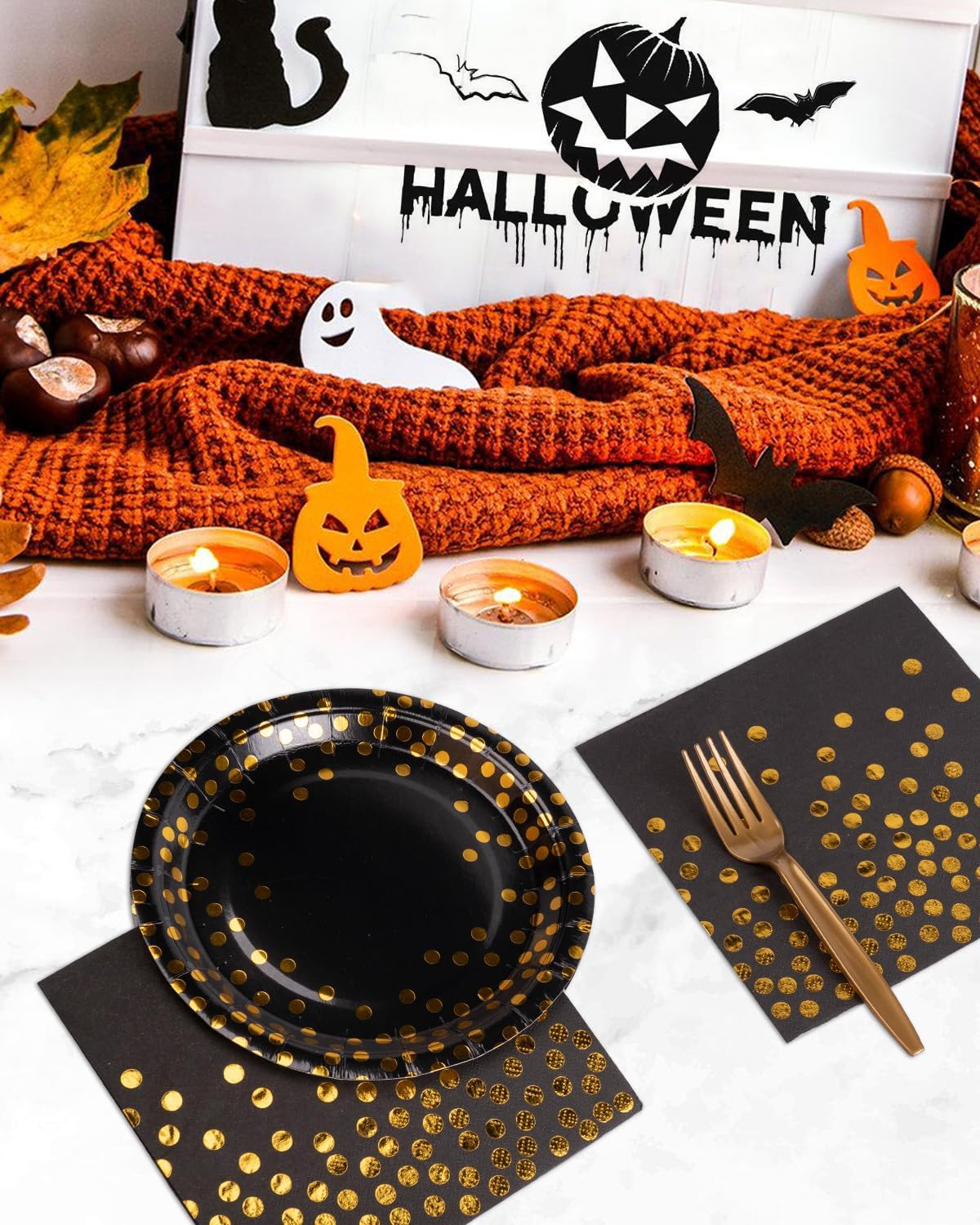 Lzerking Party Plates Napkins Forks Set for 50 Guests