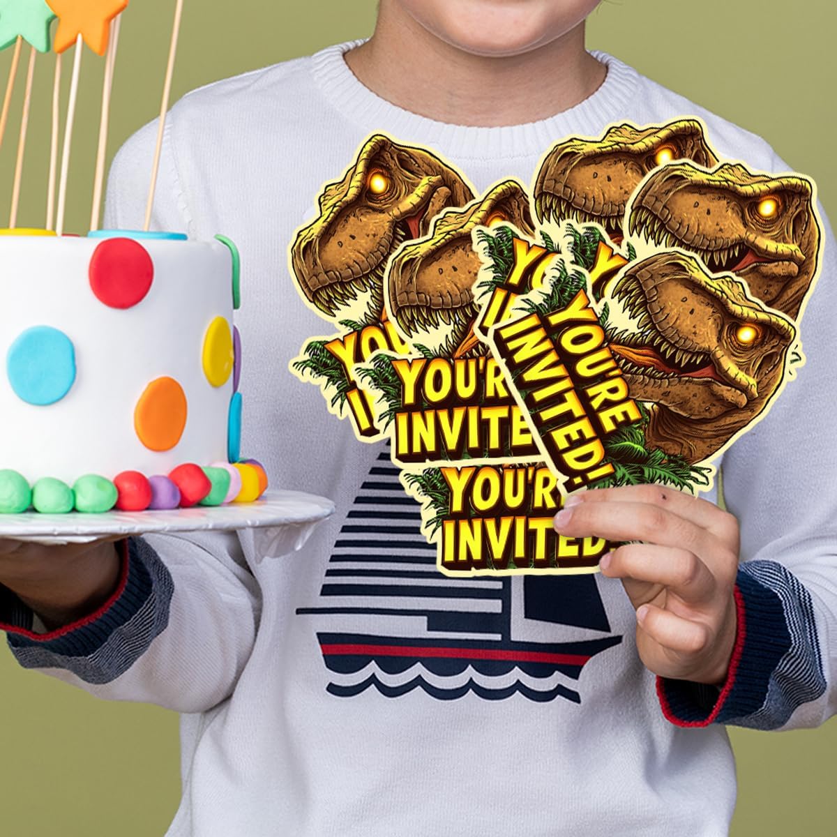 T-Rex Birthday Party Invitations Set for Kids 30 Cards and Envelopes