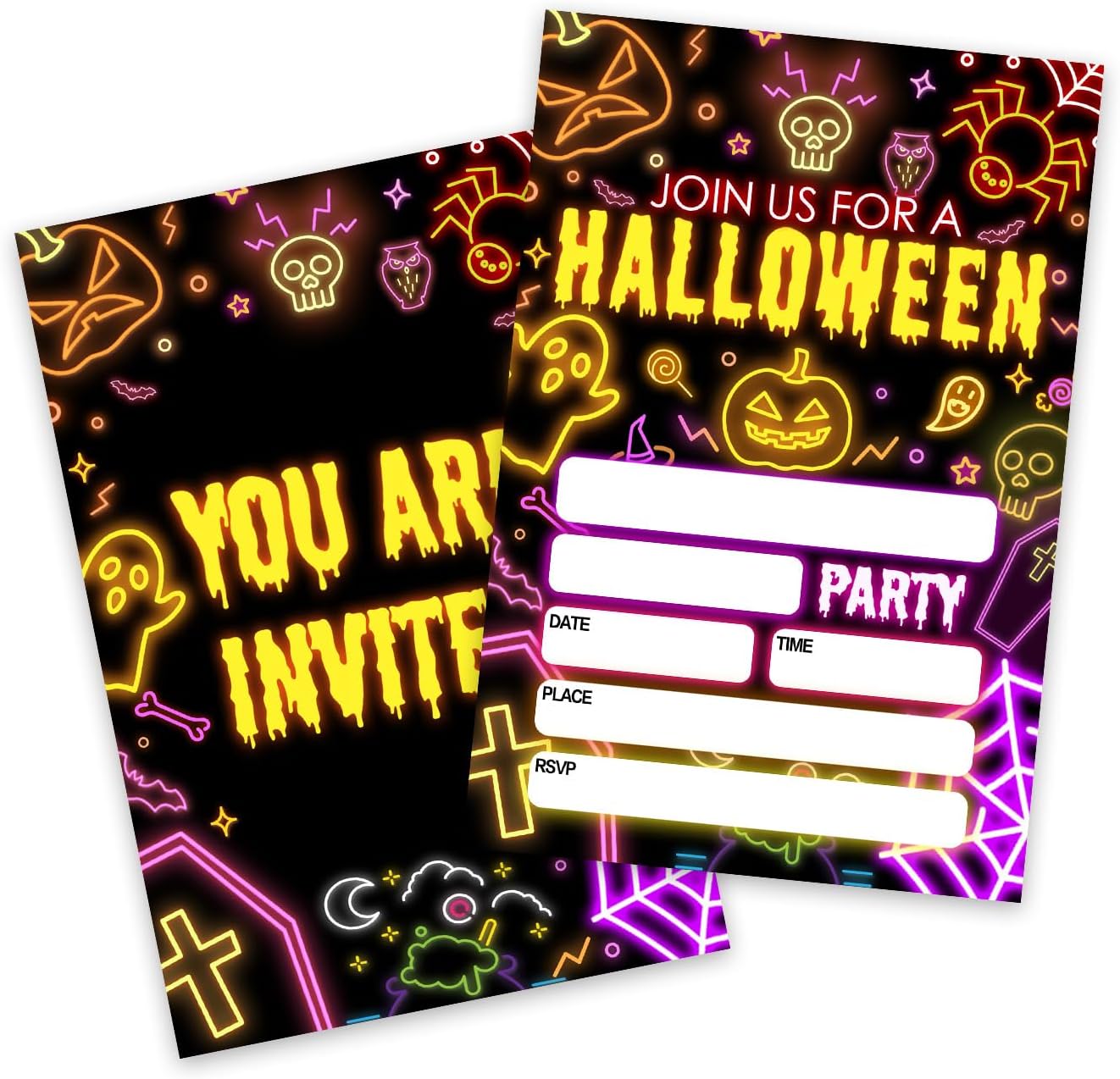 4 x 6 Laser Halloween Party Invitations Neon Style