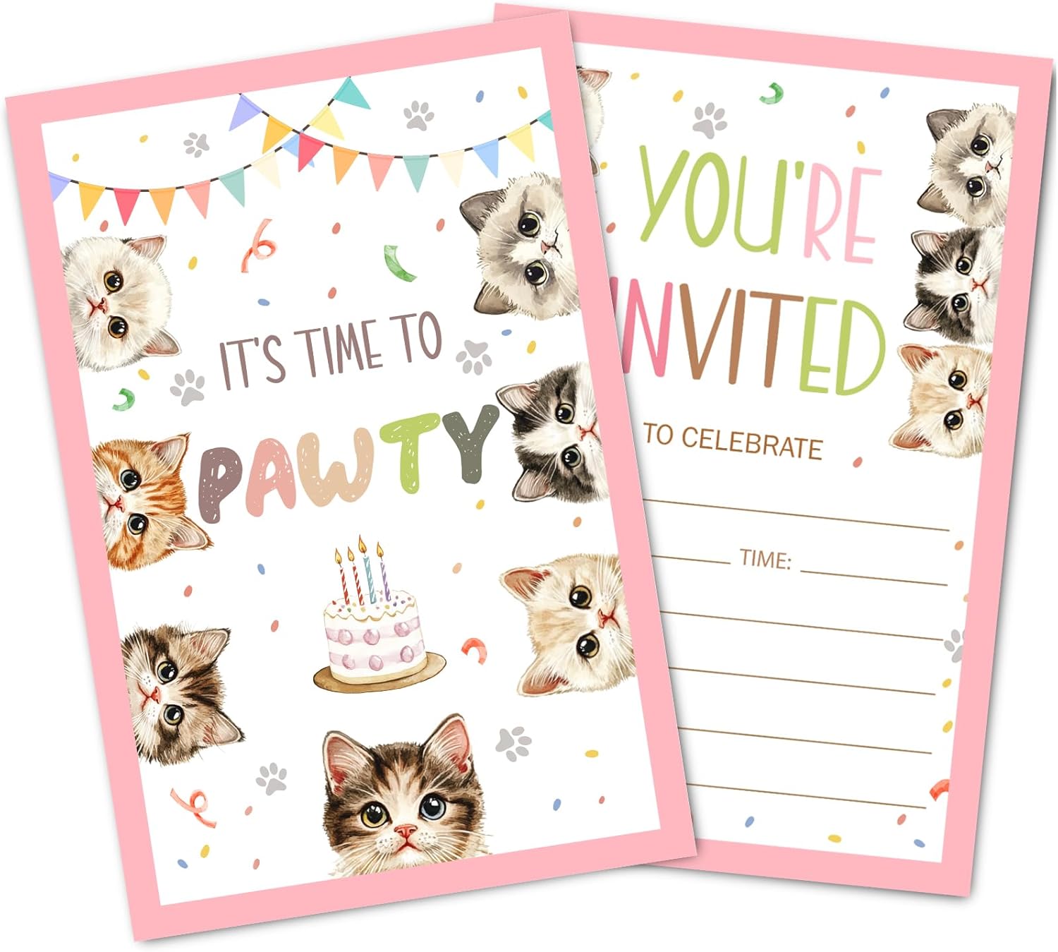 Cute Cats Birthday Invites with Envelopes 30 Count