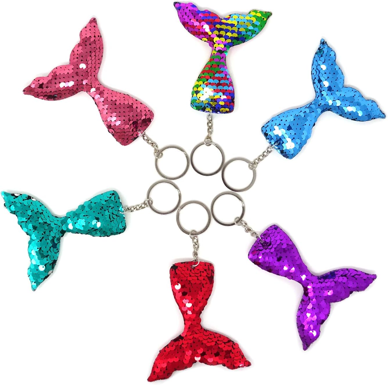 Honbay 6PCS Glitter Reversible Sequins Mermaid Tails Keychains
