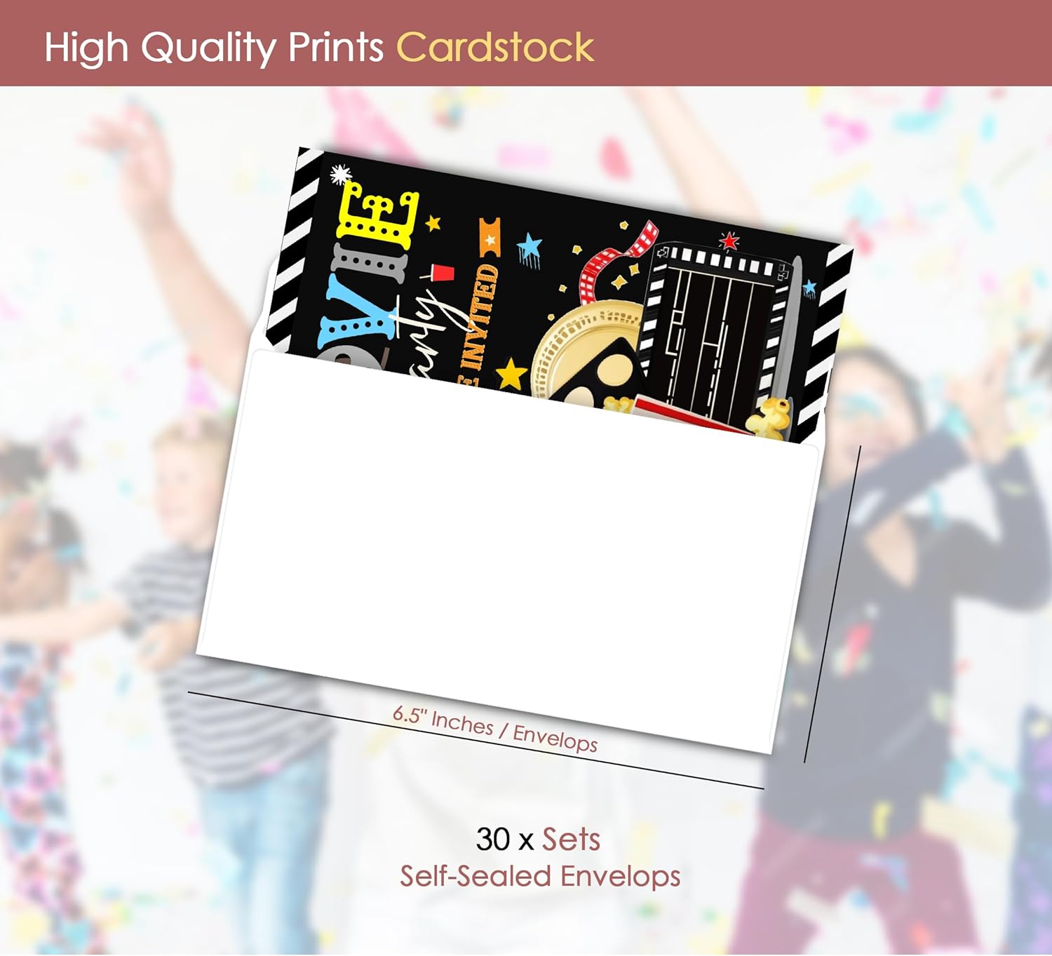 Movie Night Birthday Invitations with Envelopes