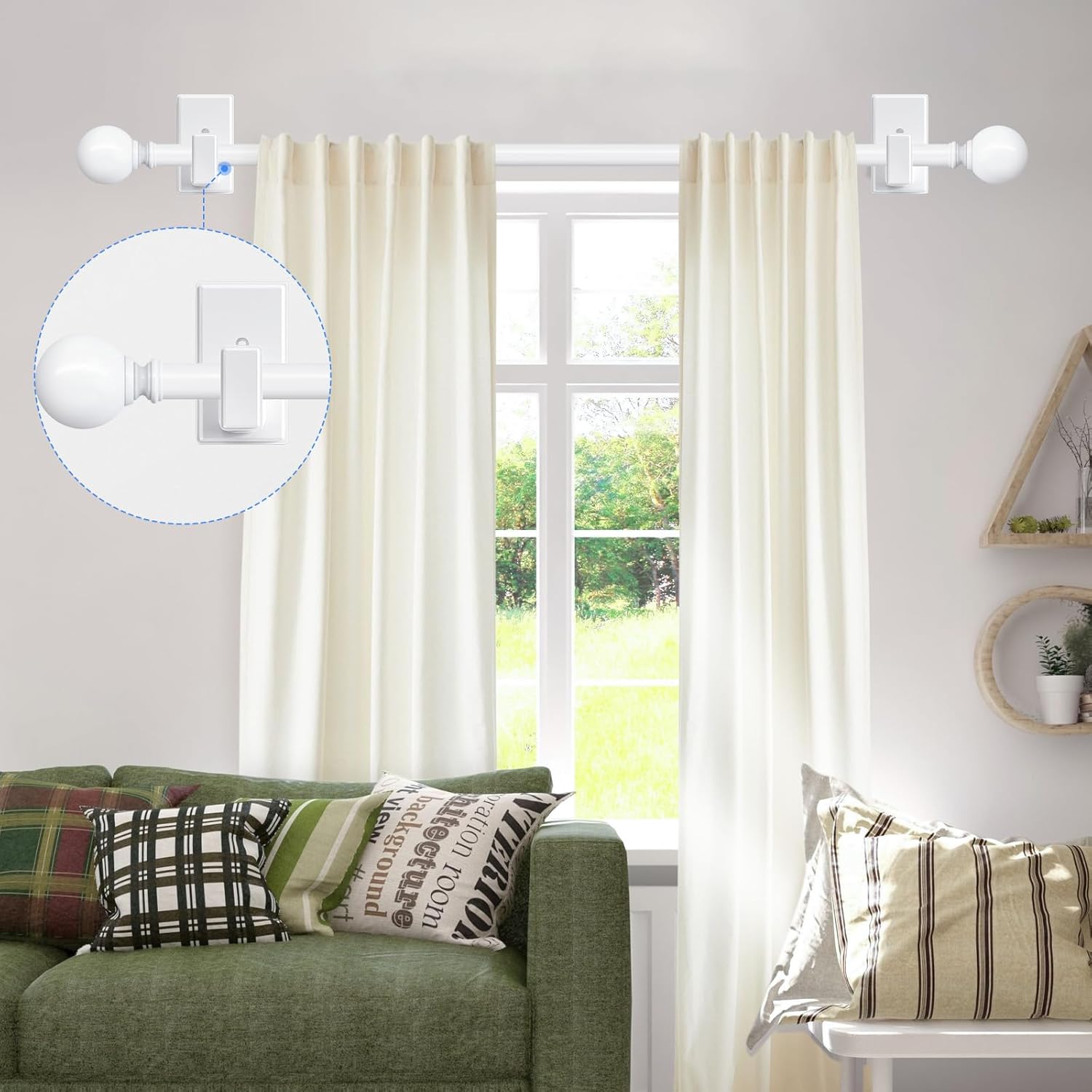 White No Drilling Curtain Rods Adjustable for Windows 32-45 Inches