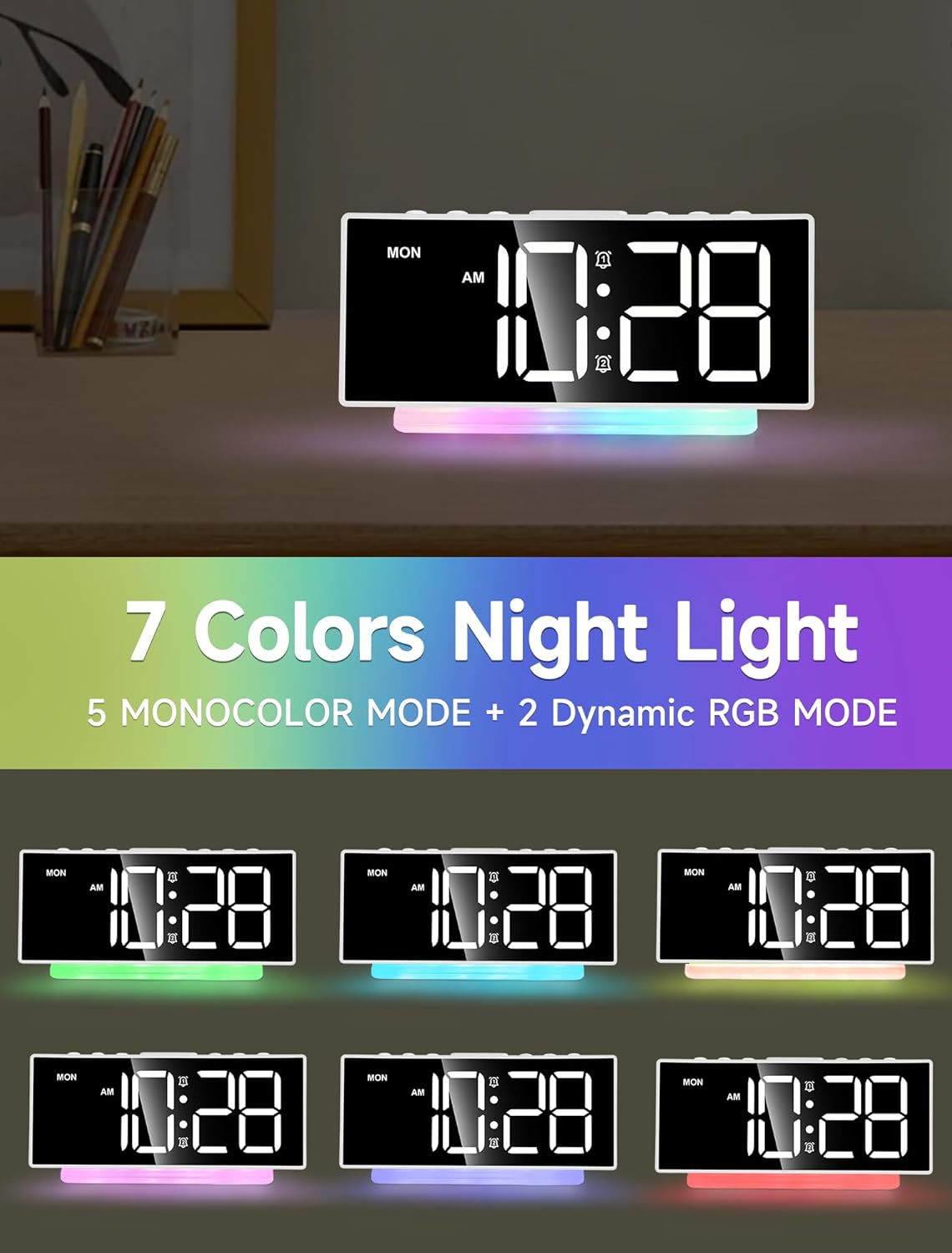 Cadmos Extra Loud Alarm Clock with Bed Shaker and RGB Display