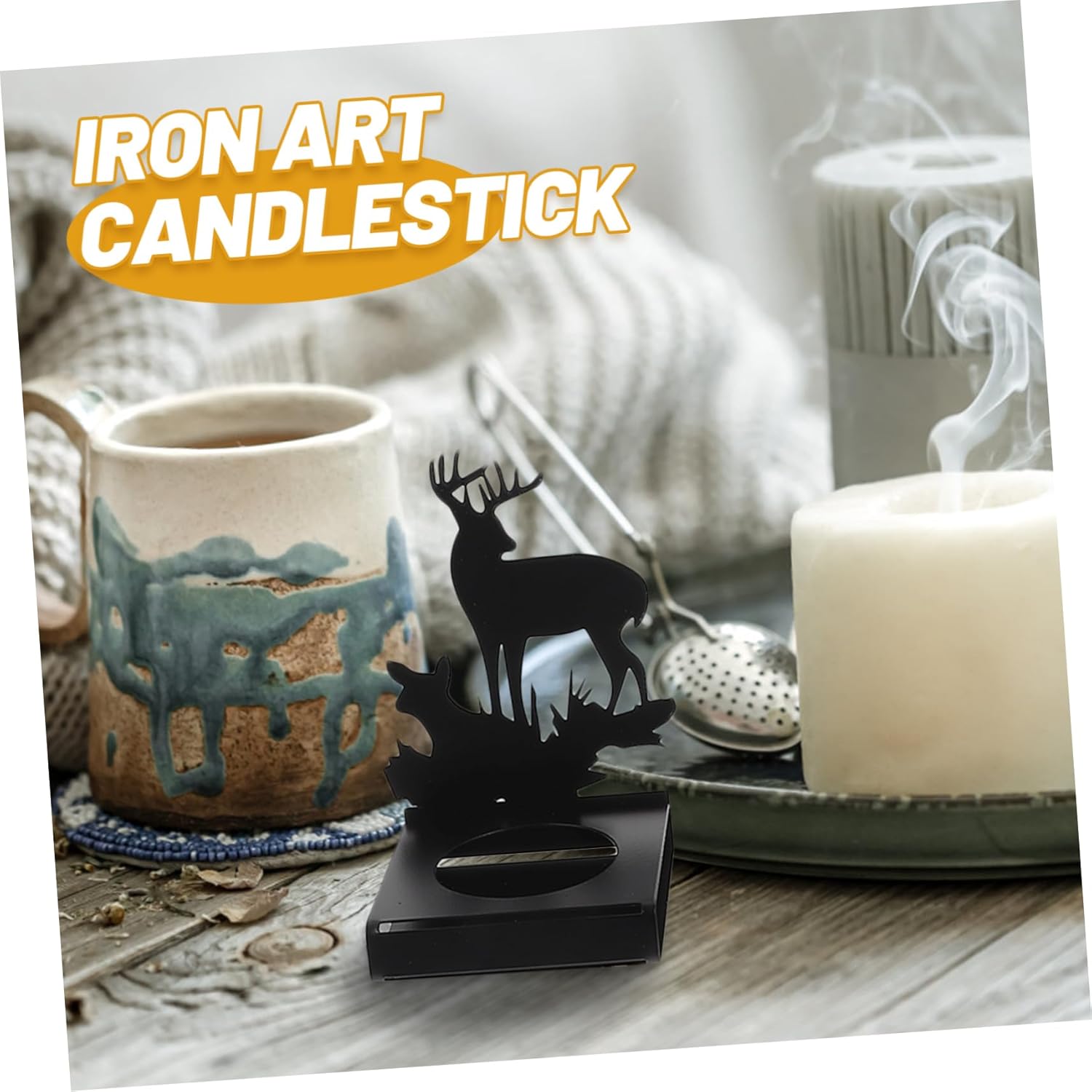 Cabilock 4pcs Christmas Elk Candle Holders Metal Tealight Stands for Holiday Centerpieces