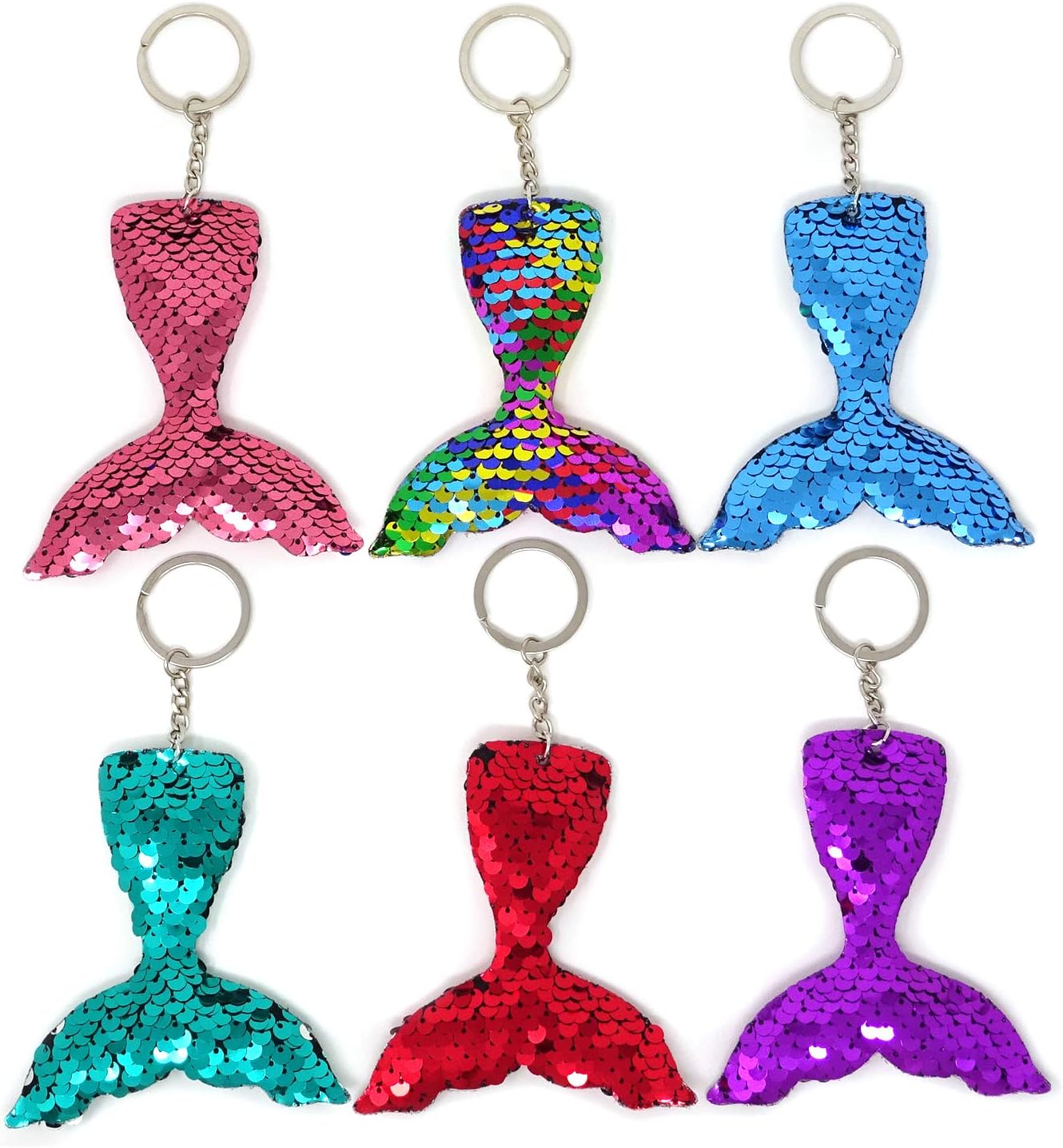 Honbay 6PCS Glitter Reversible Sequins Mermaid Tails Keychains