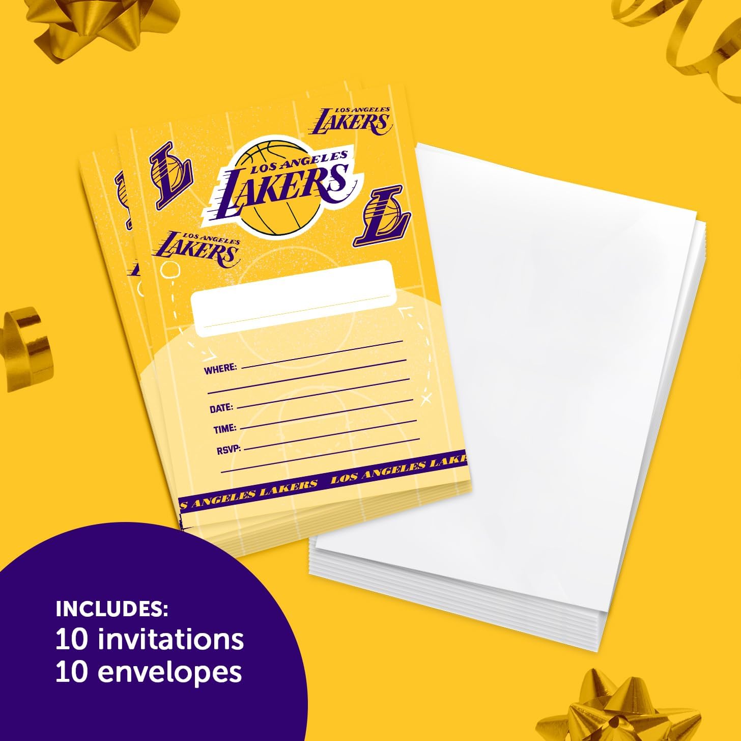 Desert Cactus LA Lakers Invitations 10 Count With Envelopes