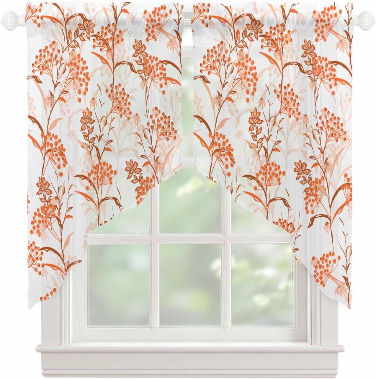 Orange Wildflower Swag Curtains 2 Panels Set 36 Inch Length