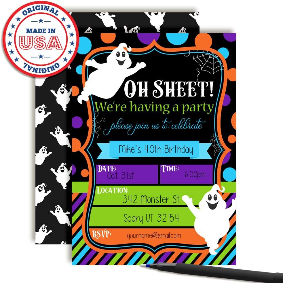 Oh Sheet Funny Ghost Halloween Party Invites 5x7 Fill In Cards
